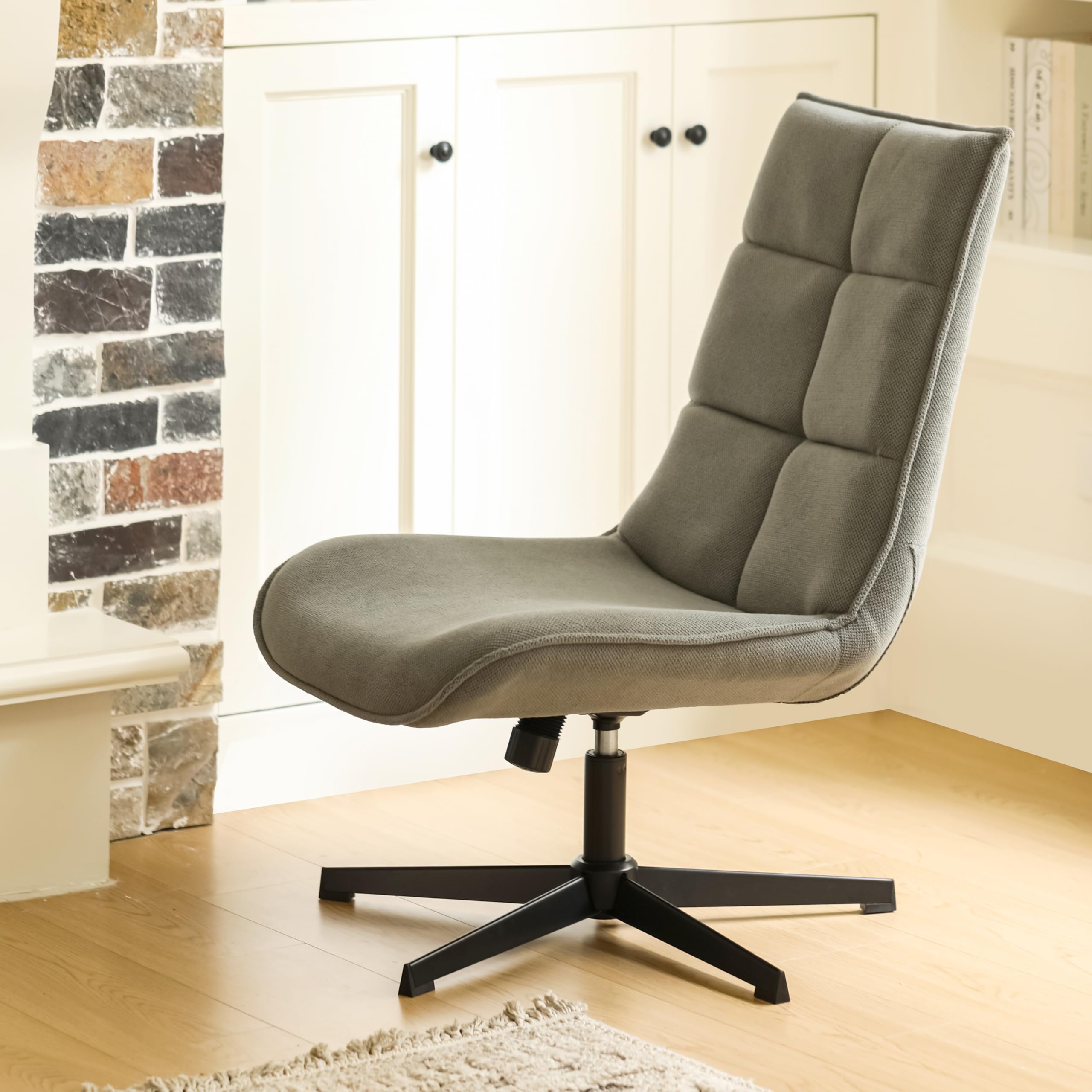 Sillón Moderno Giratorio con Asiento de Tela con función reclinable y Base de Metal, Gris, 63,5 x 85 x 93 cm