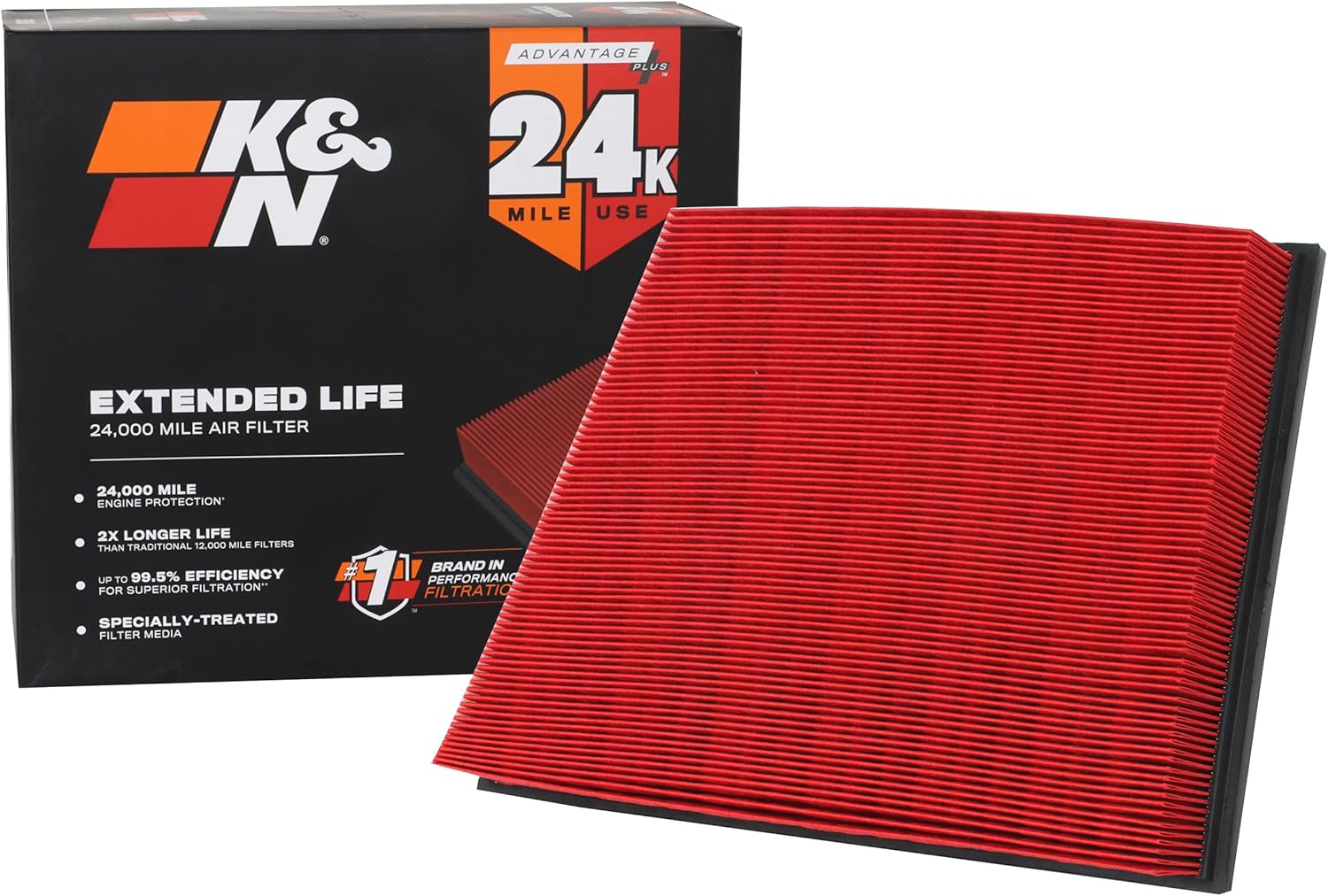 K&N Engine Air Filter: Extended Life 24,000 Mile Replacement Air Filter:Compatible with 2011-2016 Chevy/GMC Heavy Duty Diesel Truck(Silverado2500HD, Silverado3500HD,Sierra 2500HD,3500HD),KNX-2466