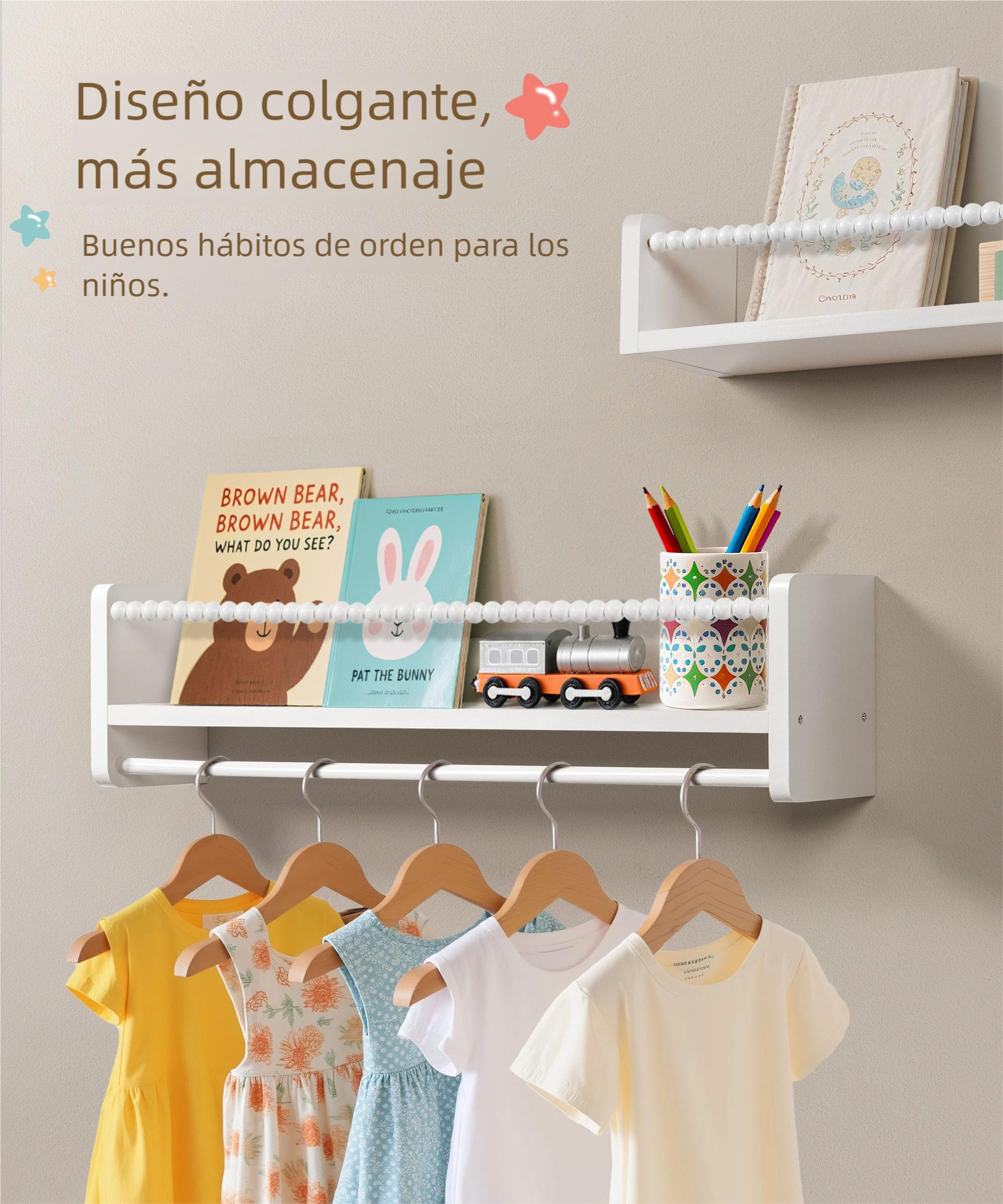Estantería Infantil, Libreria Infantil Blanca con Barra de Perlas | 58cm Estanteria Libros Infantil Juego de 3, Biblioteca, Almacenaje, Decoración, para Libros, Juguetes para Cuarto Infantil