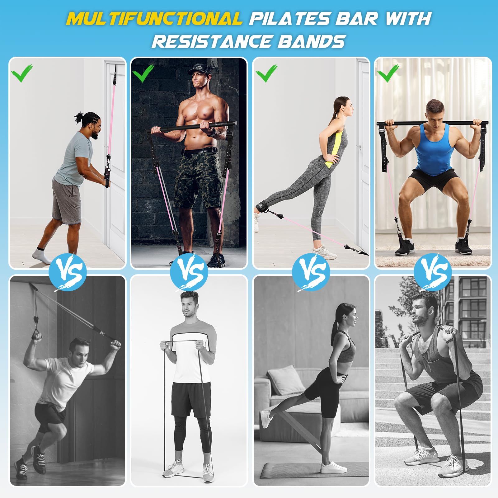 COFOF Pilates-Stangen-Set Mit Widerstandsbändern – Multifunktionales Heim-Fitness-Set, Verstellbar, Inkl. Tasche