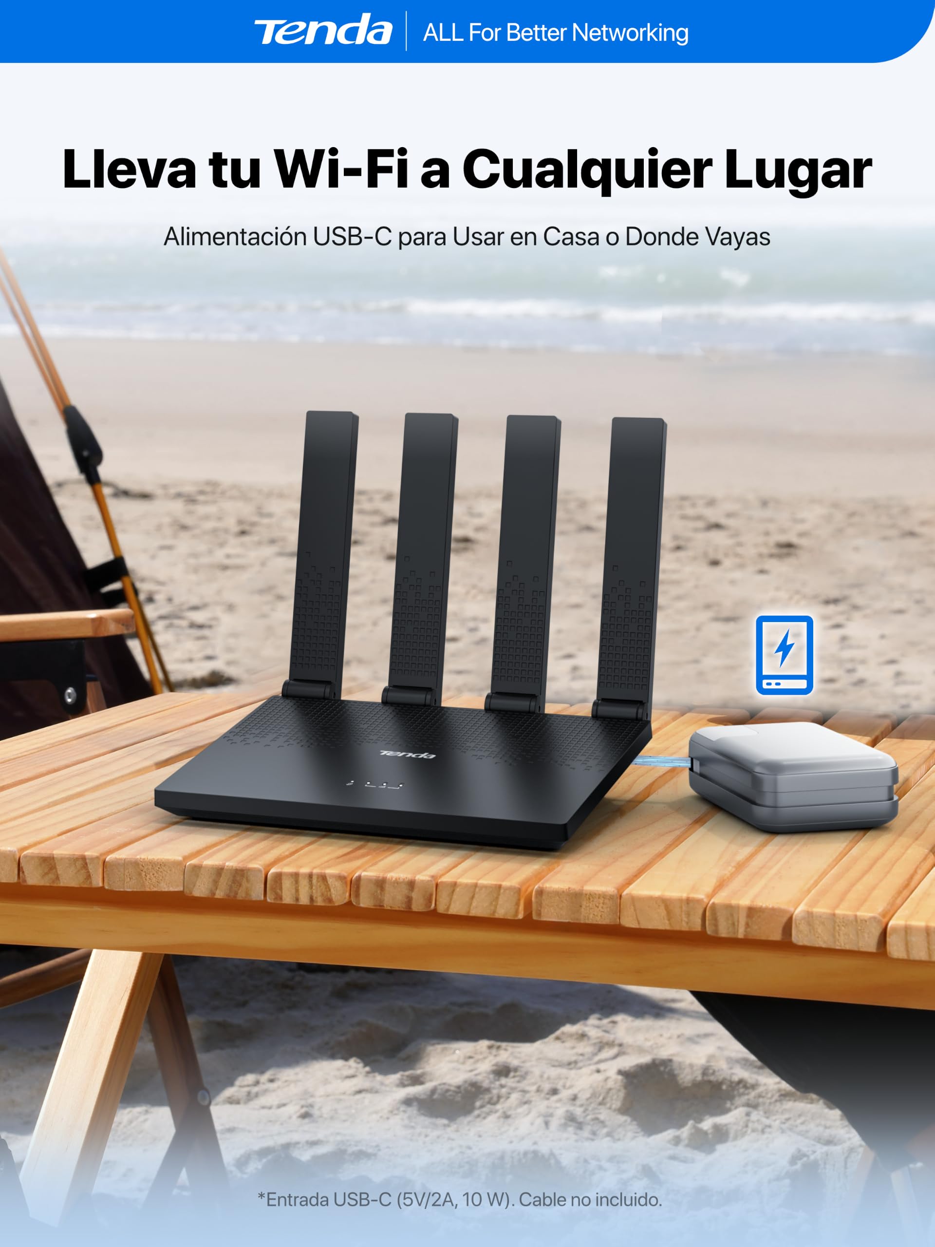 Tenda Router 4G con Tarjeta SIM Módem LTE Cat4 Wi-Fi N300 4G03 Pro V2.0 | 4 Antenas Plegables, USB-C, LAN/WAN, Plug&Play, 32 Dispositivos, Portátil para el Hogar, Casa Rural, Autocaravana y Camping