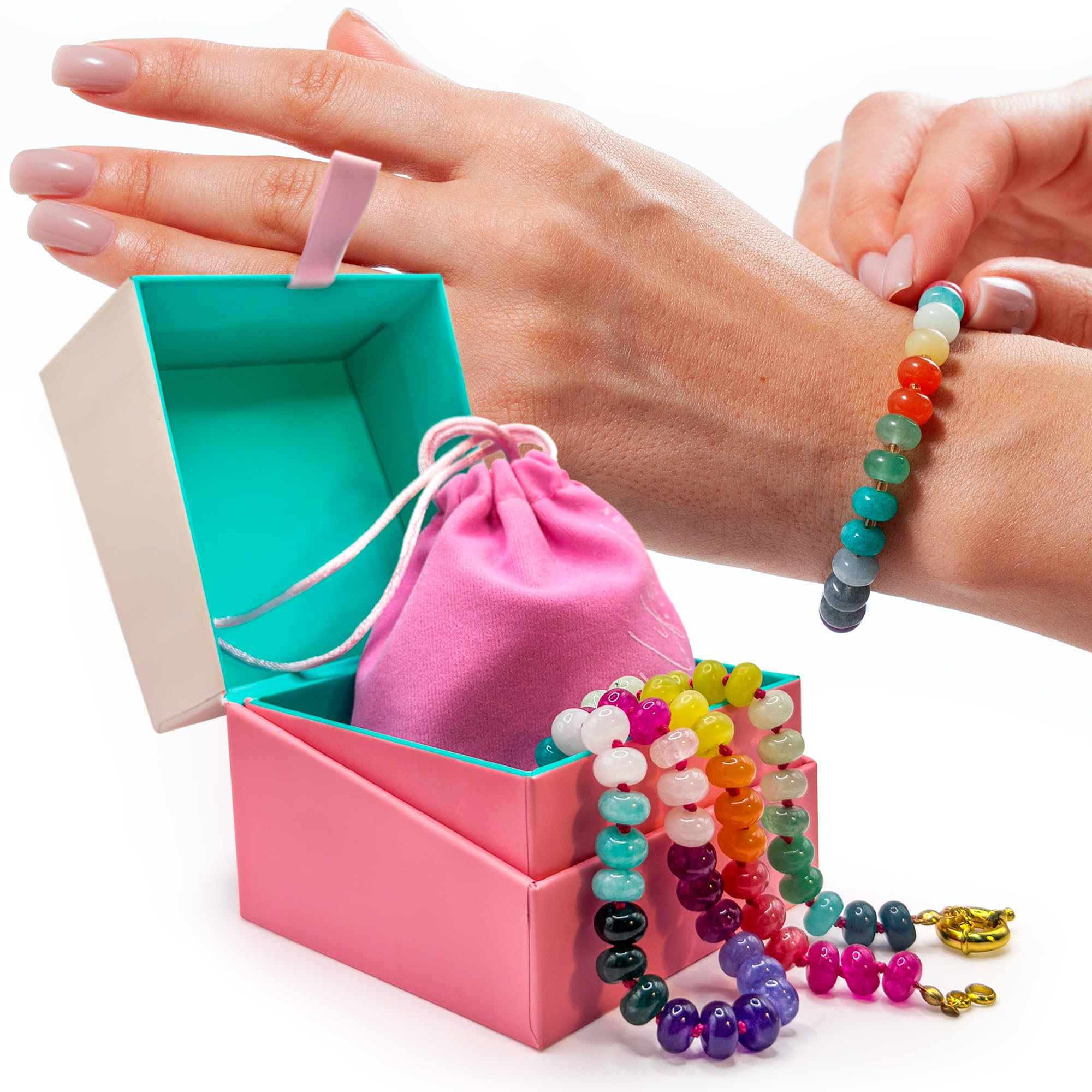 Collar con pulsera set para mujer, juego de joyas con gemas de colores, regalo para mujeres, cadena de perlas de piedras naturales auténticas hechas a mano, estilo boho, Kette 45cm