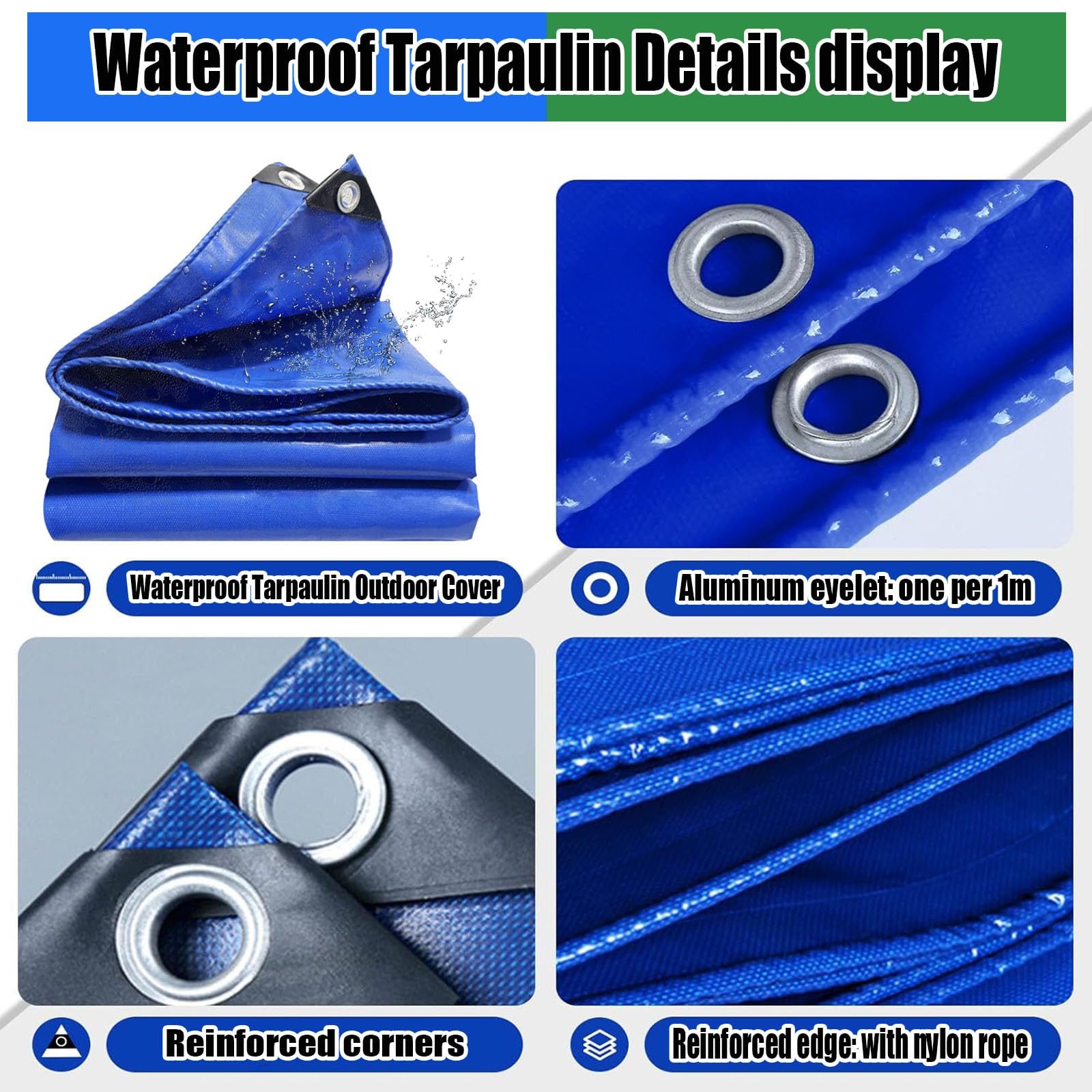 Telone per Esterni 205 x 440 cm Polietilene Rinforzato Antistrappo, Impermeabile Coperture Multiuso Copertura con Occhielli per Rimessaggi Tende Balconi Coperture, Blu