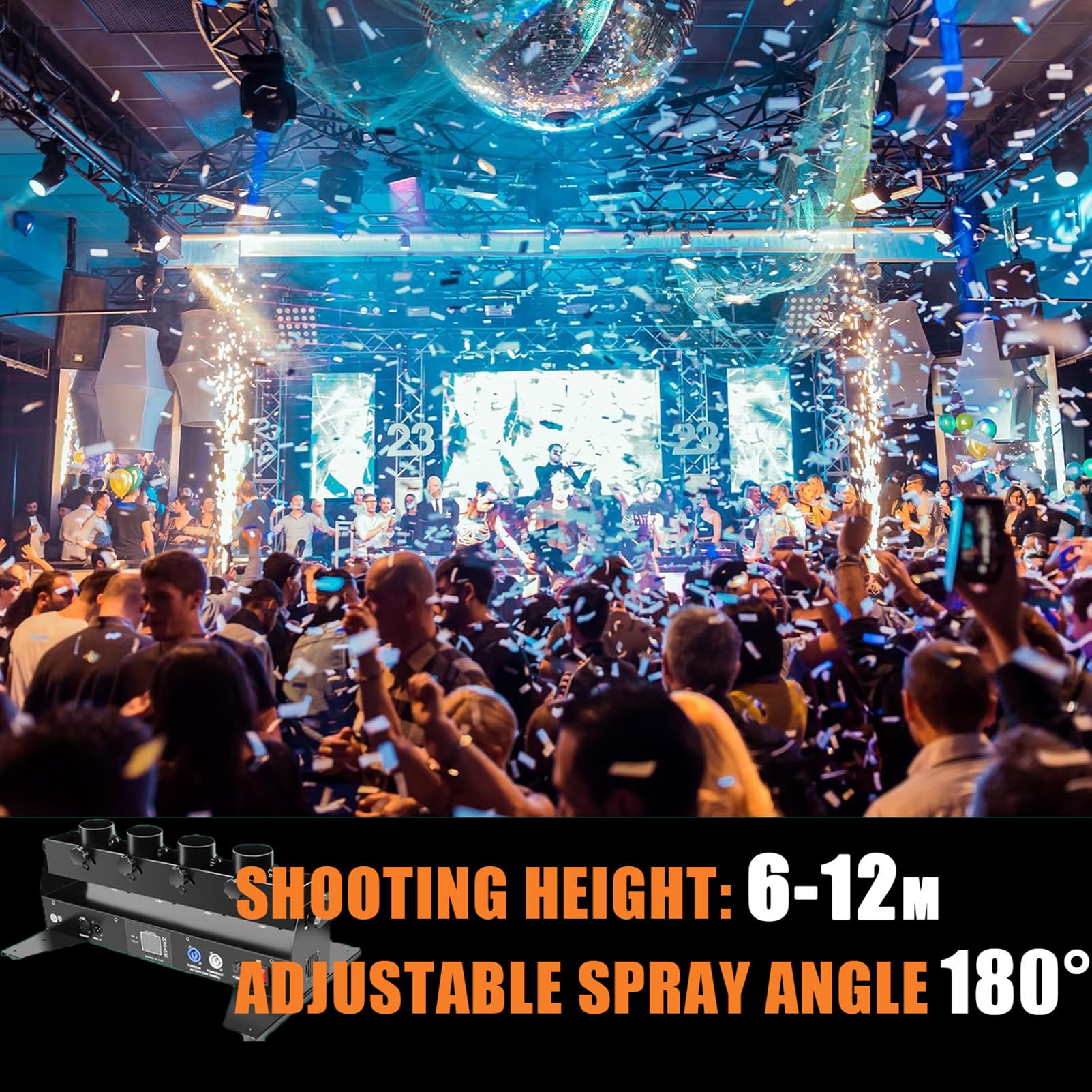 Máquina de cañón de confeti, lanzador de confeti, 4 disparos, profesional, eléctrico, inalámbrico, DMX 512, control remoto para bodas, discotecas, espectáculos, clubes, escenarios, fiestas