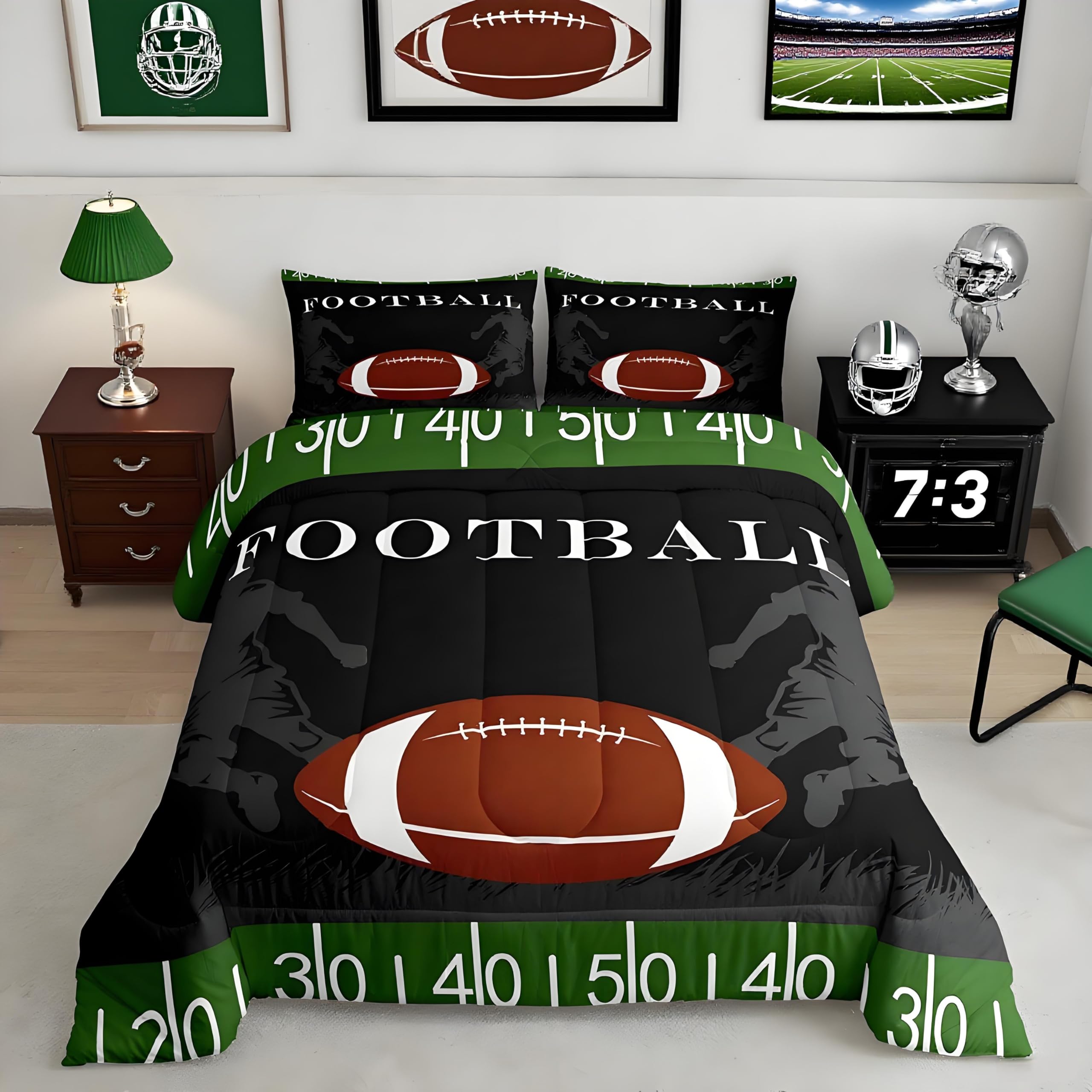 Feelyou Football Bedding Set Rugby Sports Comforter Soccer Ball Game Comforter Set for Kids Adults American Football Player Duvet Set Ultra Soft Room Decor Twin Size Quilt Set