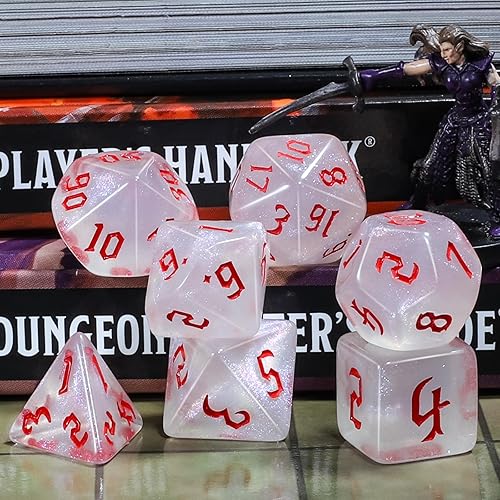Miniatura 6 de CiaraQ DND - Juego de dados poliédricos para juegos de rol de Dungeons and Dragons RPG MTG, con 1 bolsa de dados (blanco + brillantina)