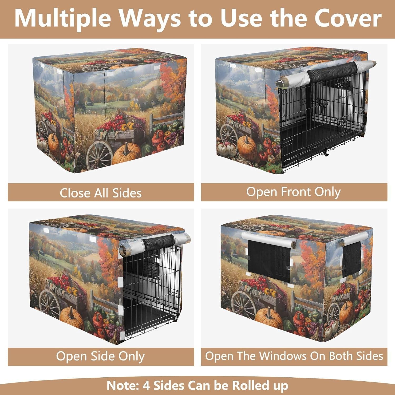 Fall Harvest Wagon Pet Cage Cover with Openings, Breathable Dog Create Cover, X-Large