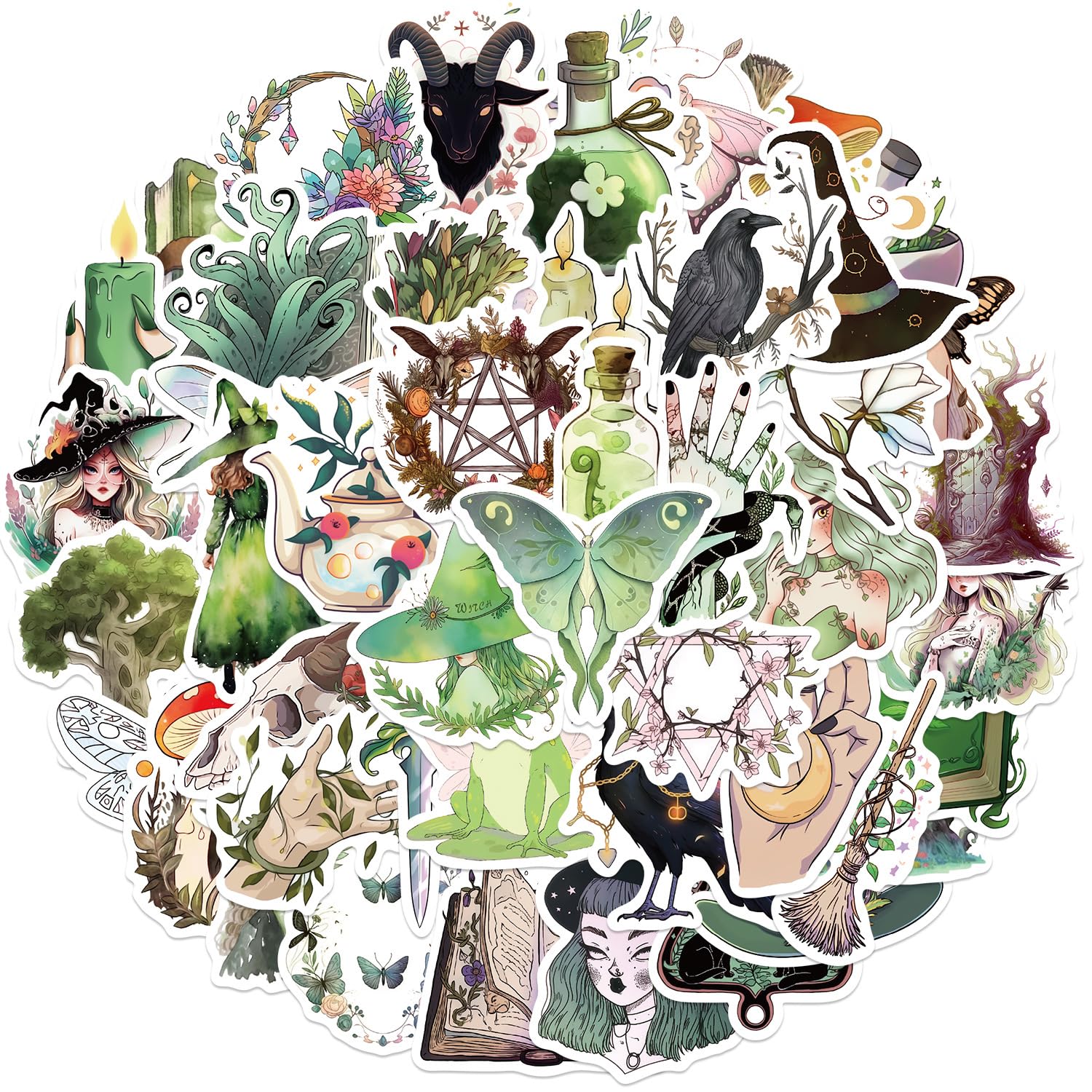 50Pcs Witch Stickers Pack, Vintage Anime Stickers for Hydro Flask Water Bottles Scrapbook Laptop Phone Computer Skateboard, Waterproof Vinyl Stickers for Teens Adults