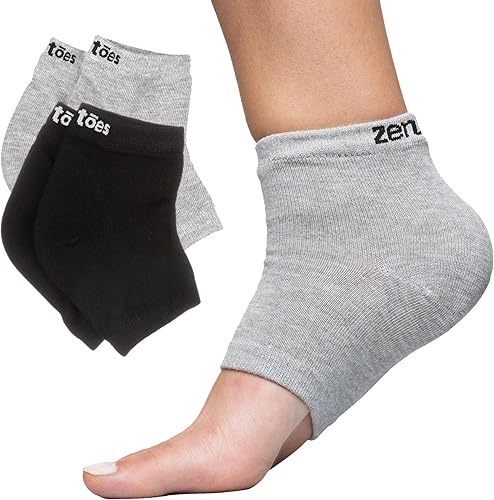 ZenToes Calcetines de talón hidratantes 2 pares de calcetines de spa sin dedos con forro de gel para curar y tratar tacones secos y agrietados