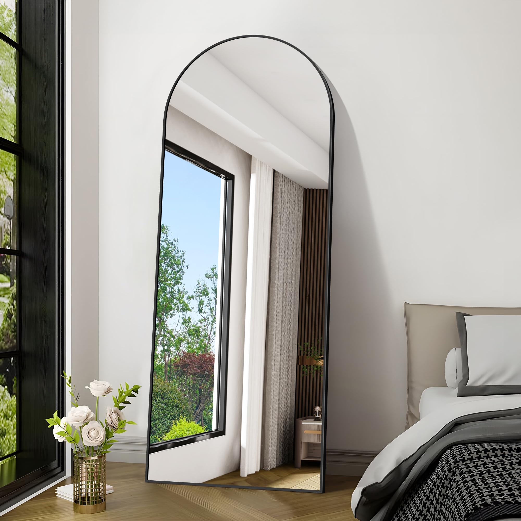 WOLIBEER Großer Ganzkörperspiegel 179x65 cm XXL Standspiegel und Wandspiegel mit Schwarzem Aluminiumrahmen Sicherer Stabiler Deko-Spiegel für Wohnzimmer Schlafzimmer Flur Schmink