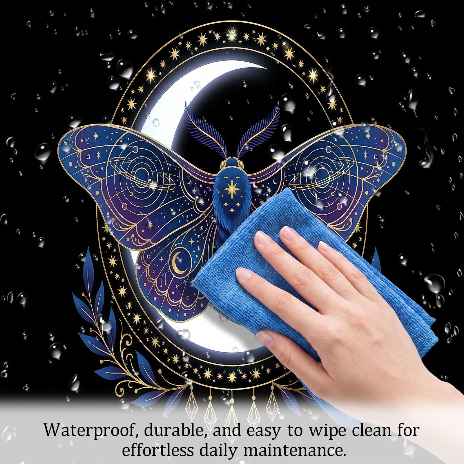 Fantazyjna tajemnicza astrologia ćma mural tapeta dla chłopców i dziewcząt, czarny mural ścienny nietkany plakat fototapeta moda dziecięca dekoracja domu, sztuka ścienna 3D 200 x 140 cm