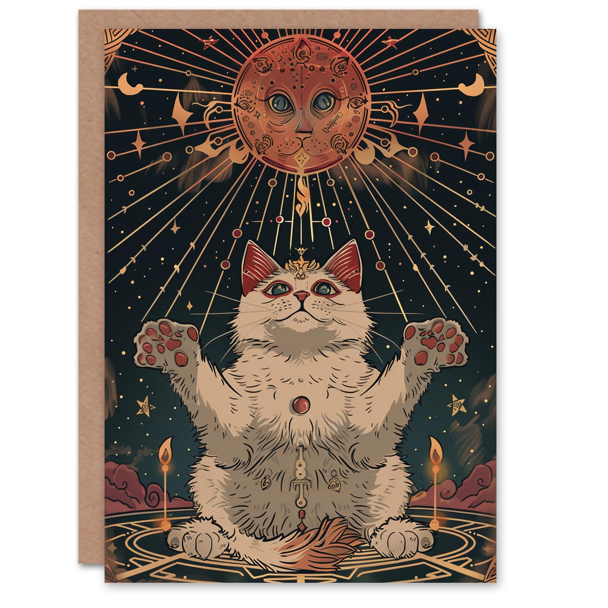 Artery8 Birthday Card Cosmic Feline Overlord Trippy Cat Lover Design For Her Gran Sister Niece Daughter Wife Woman Greeting Card