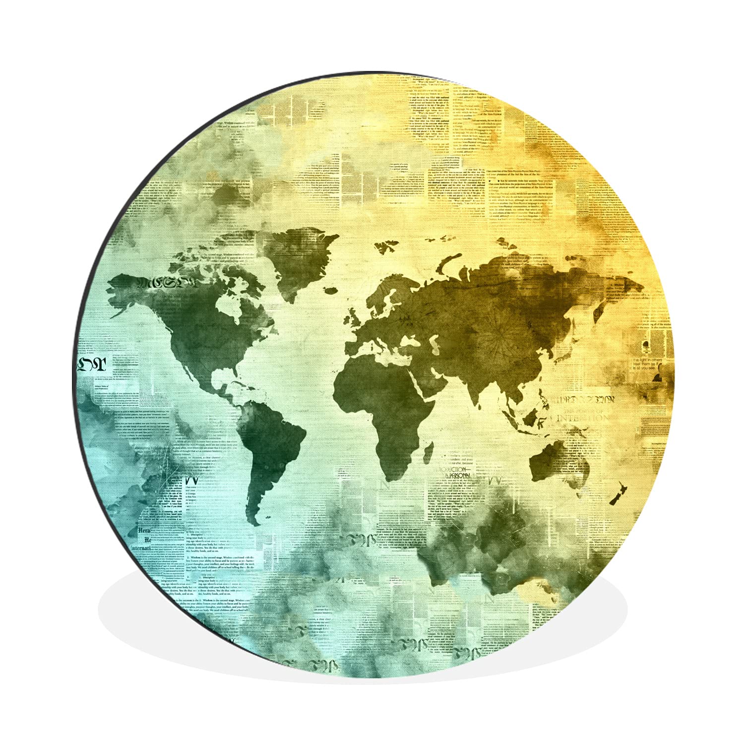 MuchoWow Wandbild Rund Wanddeko Deko Wohnzimmer Bilder 90x90 cm Weltkarte - Wasserfarben