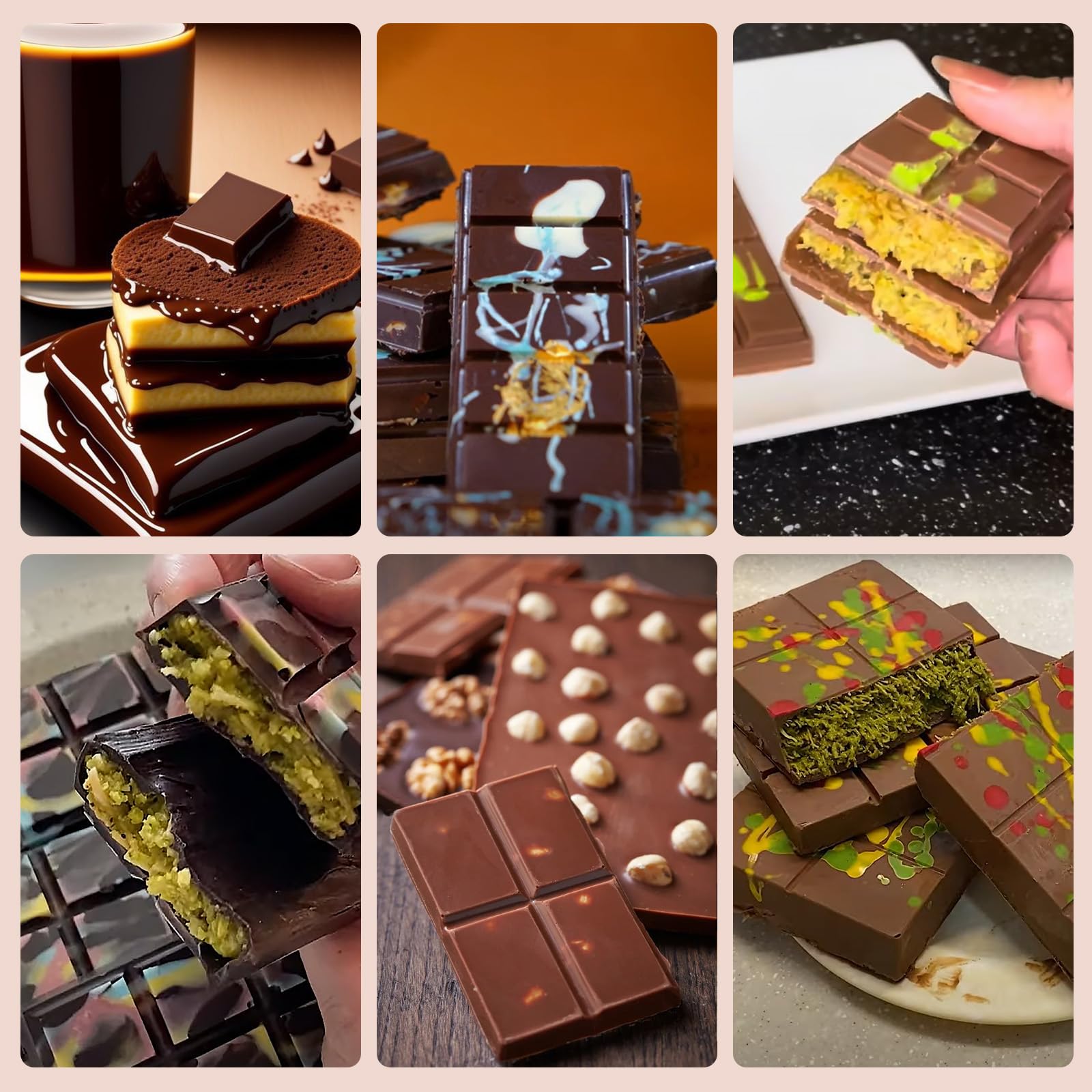 Moldes de barra de chocolate, paquete de 2 moldes de silicona para barra de chocolate profundo Dubai para relleno de Knafeh, pistacho, Halloween, Navidad, barra de chocolate gruesa