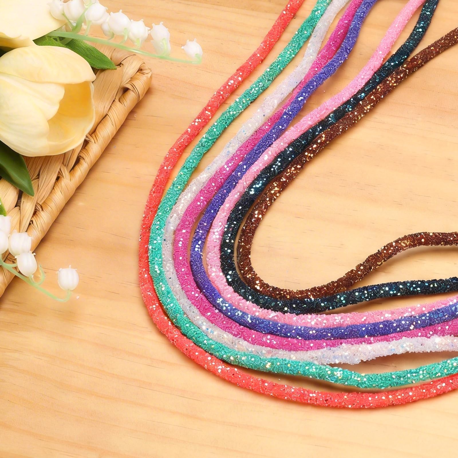 sourcing map 5 Yard 6mm 0.24 Inch Glitter Sequins Rope, 2 Pcs Sequins Rhinestone Tube Cord for DIY Wedding Dresses Costume Clothing Shoes Jewelry Accessory, Light Pink — view 5
