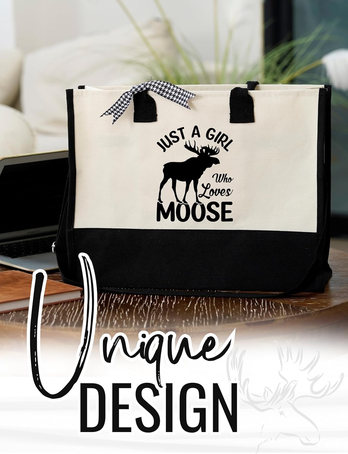 InnoBeta Moose Gifts, Canvas Tote Bag with Top Zipper Closure and Shoulder Strap for Birthday, Christmas and Every Special Occasion - Image 3