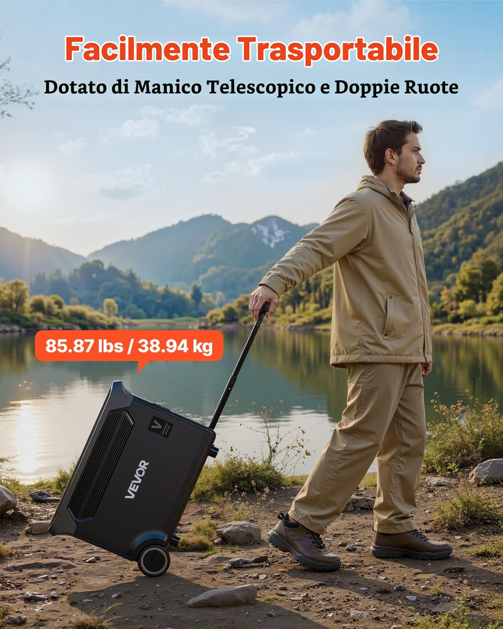 VEVOR Centrale Elettrica Portatile Generatore Solare 3000 W con Ruote Maniglia, Batteria di Backup LiFePO4 Wh con 13 Porte di Uscita per Campeggio Viaggio Camper Emergenza, Pannello Solare Non Incluso
