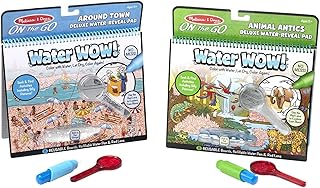 Melissa & Doug Water Wow Reusable Color-with-Water Deluxe Travel Activity Pad 2 Pack – Around Town, Animal Antics | Water Wow Water Painting For Toddlers Ages 3+ Travel Toys Activity Pad