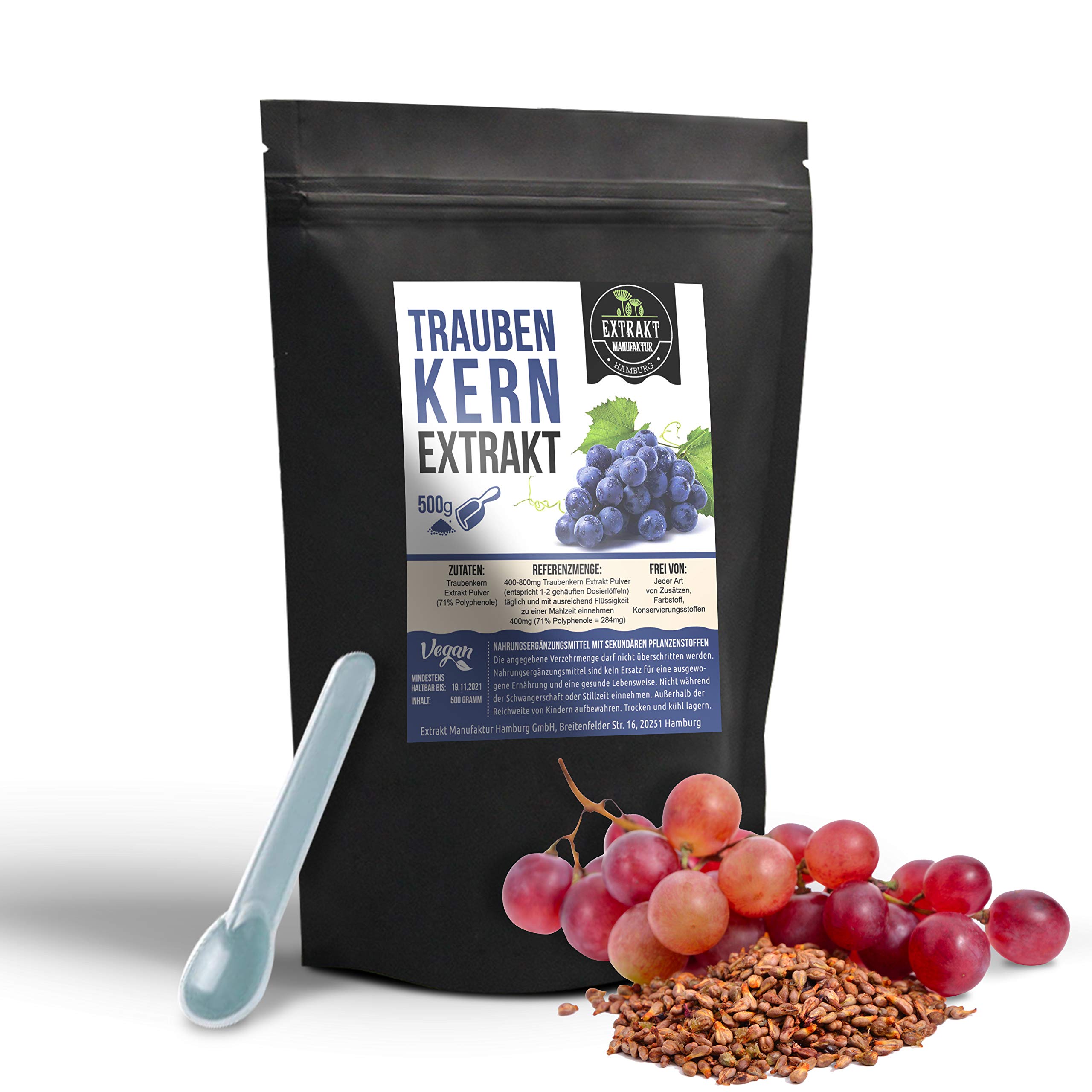 Estratto di semi d'uva OPC, polvere da 500 g, senza additivi, estratto di semi d'uva, estratto di semi d'uva in polvere, ad alto dosaggio naturale, vegano (polvere 500 g)