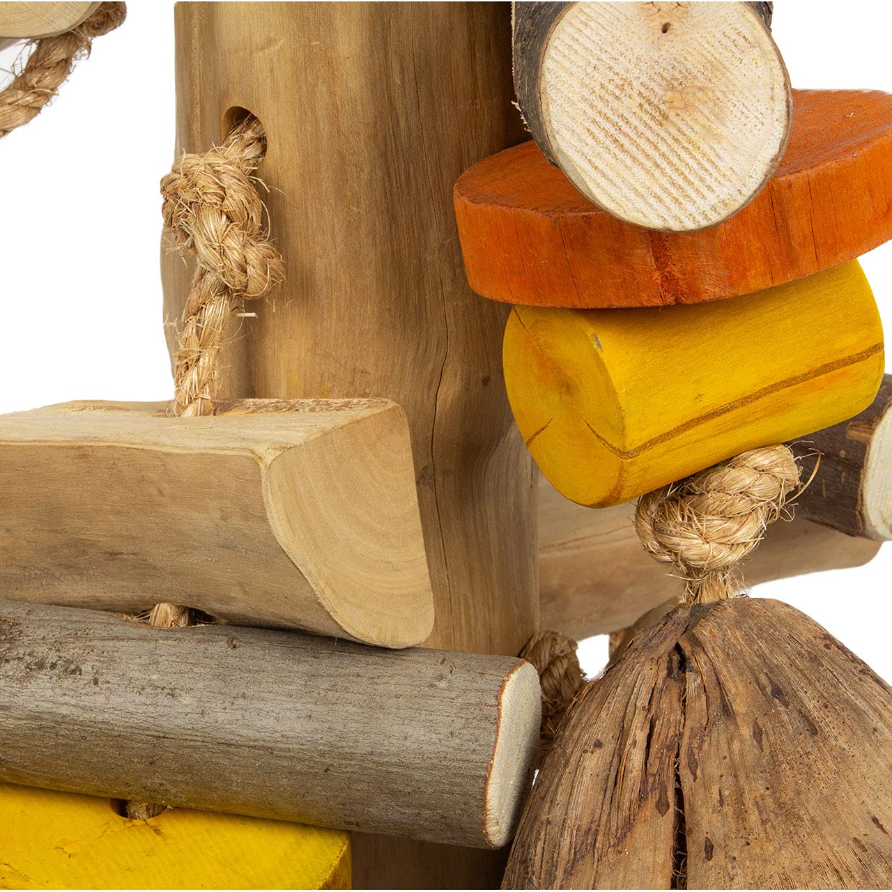 HappyBird | Riesen-Holz-Kokusnuss Vogelspielzeug | Gigant Coco Foraging | 100 x 30 x 32 cm | Shredder-Spielzeug für Papageien