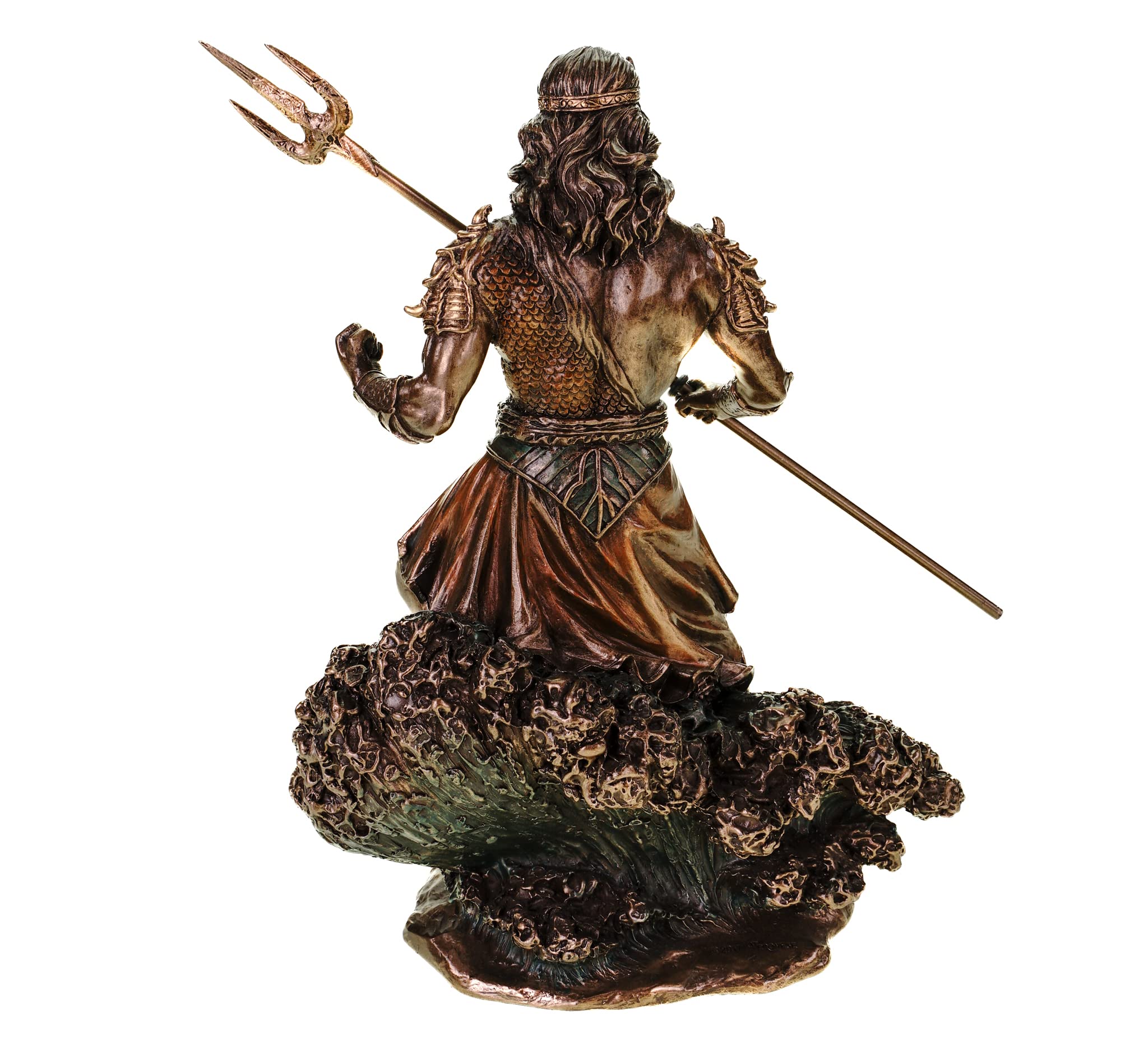 Veronese figurka boga morza Posejdon z trójzębem na fali, statuetka morza, bogowie, Neptun, brązowana