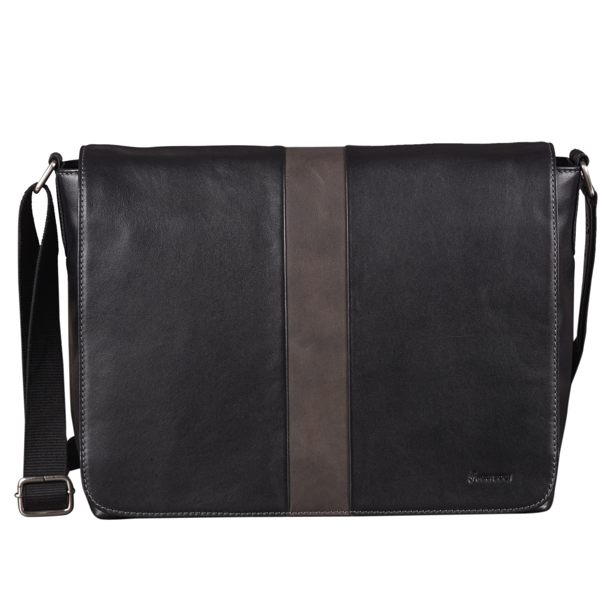 MAI SOLI Mens Solid Genuine Leather Multipocket Laptop Messenger Bag for Office - Black Grey (B0B2R6X5GH) Amazon Price History, Amazon Price Tracker