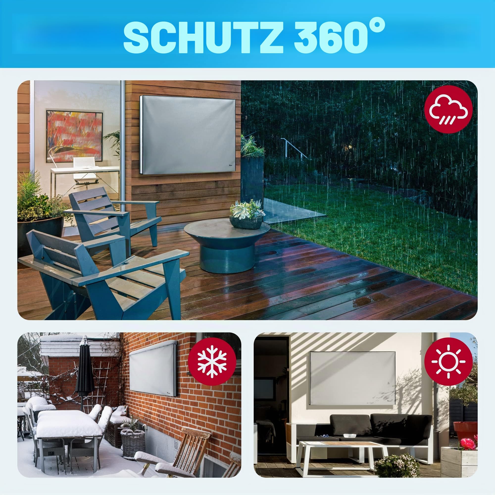 TV Abdeckung Outdoor 65 Zoll – Wetterfest Wasserdicht Staubdicht – Schutzhülle für Fernseher auf Terrasse, Balkon, Garten – UV-beständig – Robustes Oxford 600D