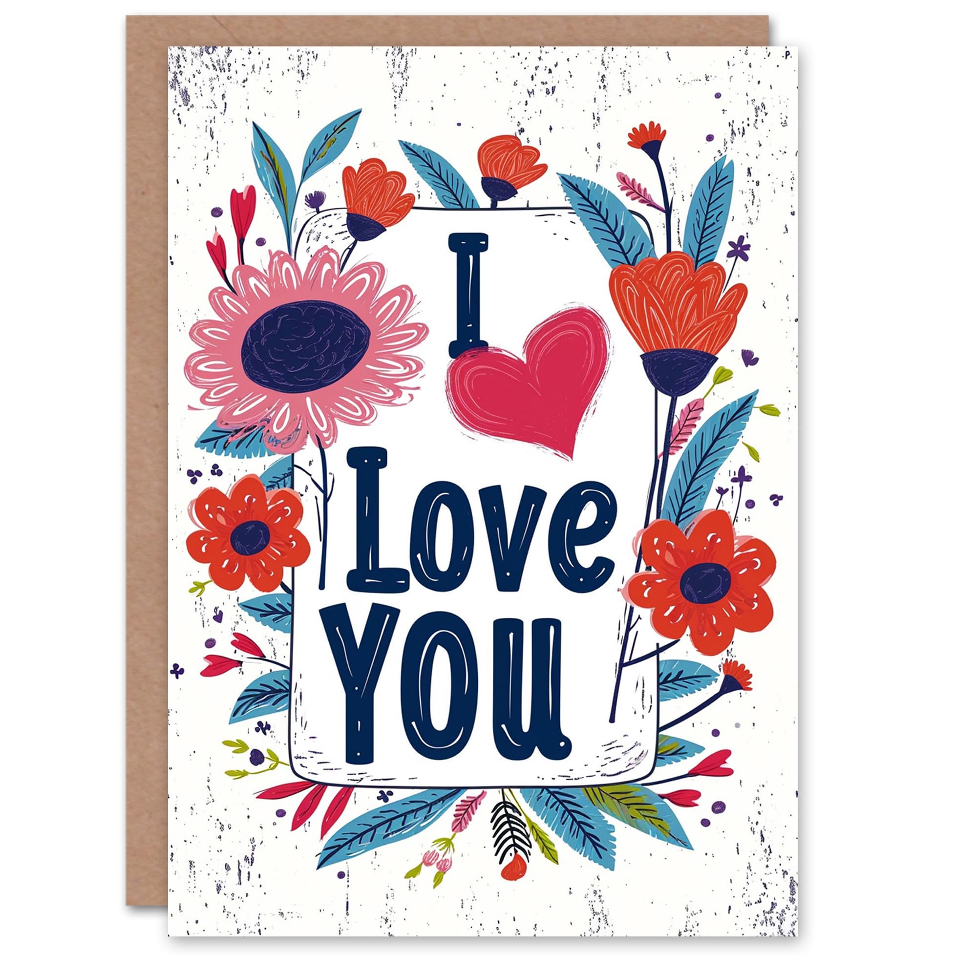 Artery8 Valentines Day Greeting Card I Love You Bright Boho Flower Rustic For Her Wife Partner