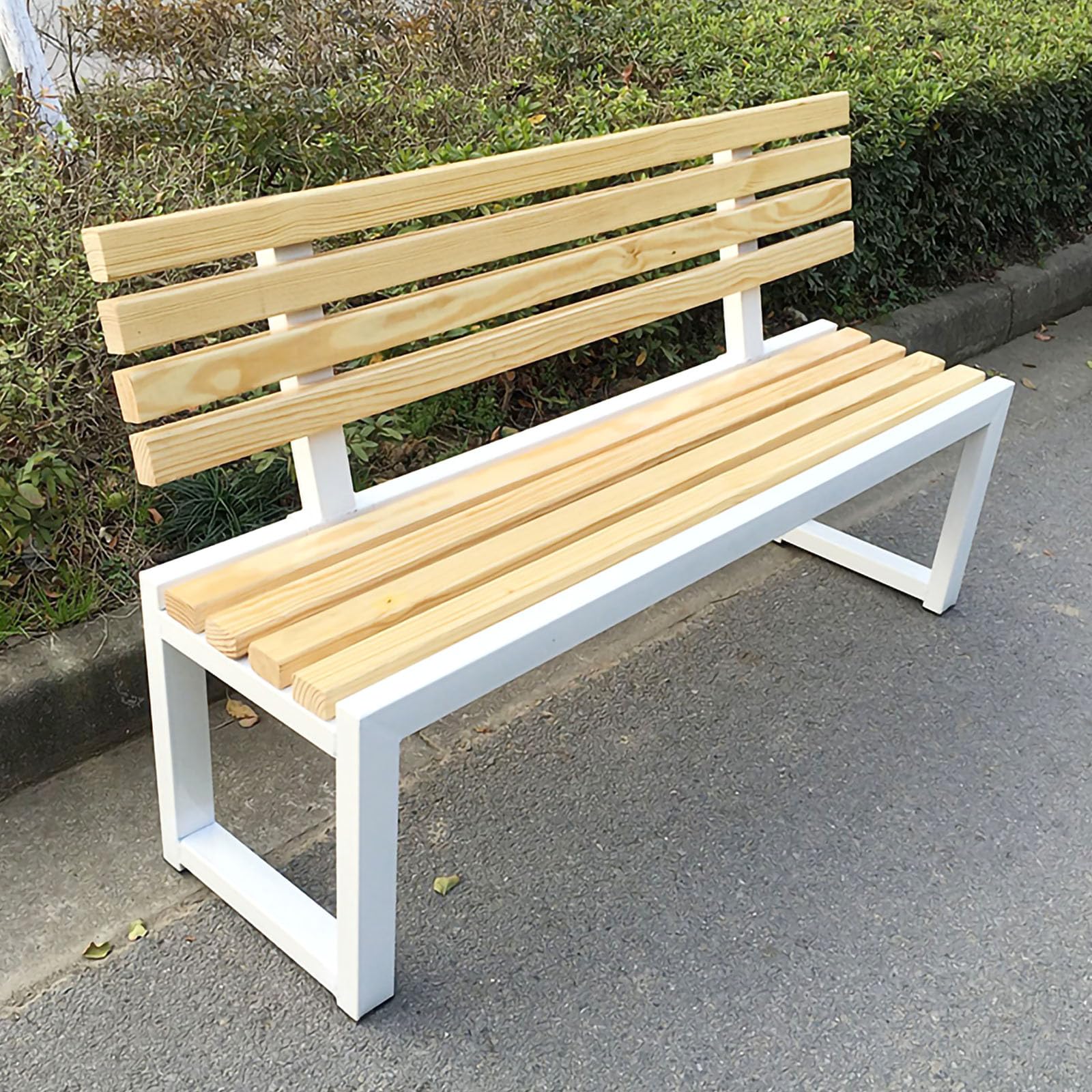 Banco de jardín de diseño elegante en madera noble y acero de 2 plazas