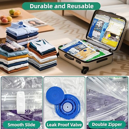 Miniatura 10 de 10 bolsas grandes de almacenamiento al vacío, bolsas de sellado ahorradoras de espacio para ropa, edredones, mantas y ropa de cama (10 litros)