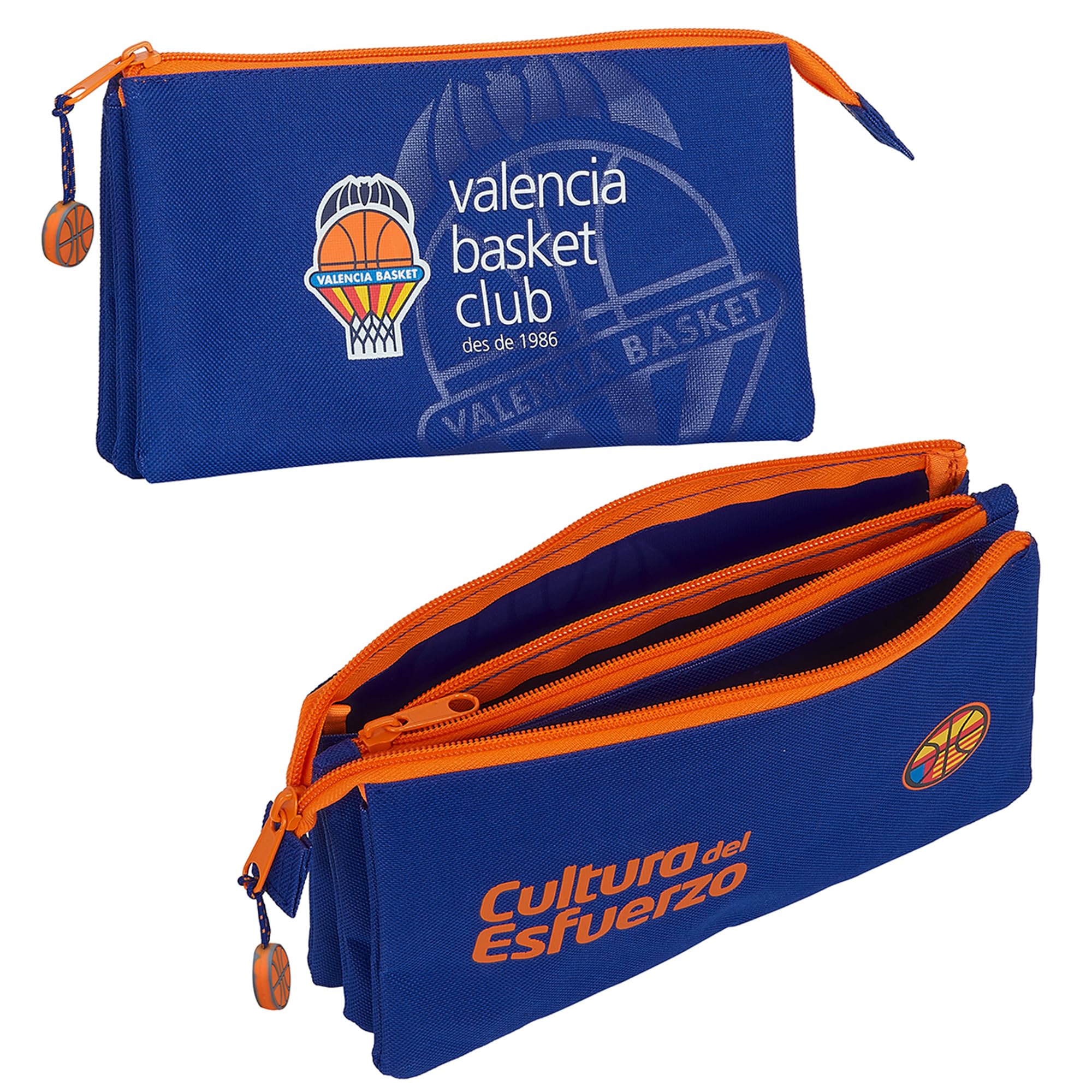 SAFTA | Pack 3 Piezas VALENCIA BASKET Mochila, Estuche y Neceser Diseño Único y Licencia Oficial VALENCIA BASKET