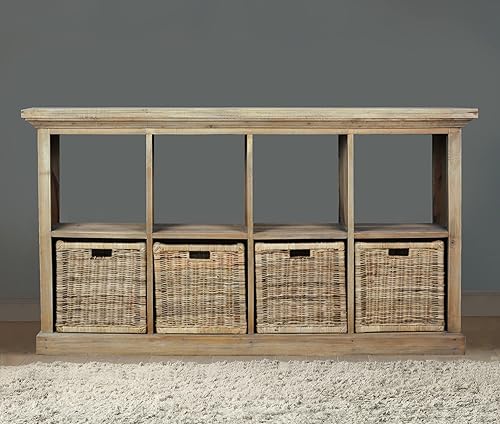 Miniatura 2 de Sunset Trading Cottage - Gabinete de almacenamiento provincial de 67 pulgadas  8 estantes 4 cestas de ratán  Madera maciza de caoba maciza marrón