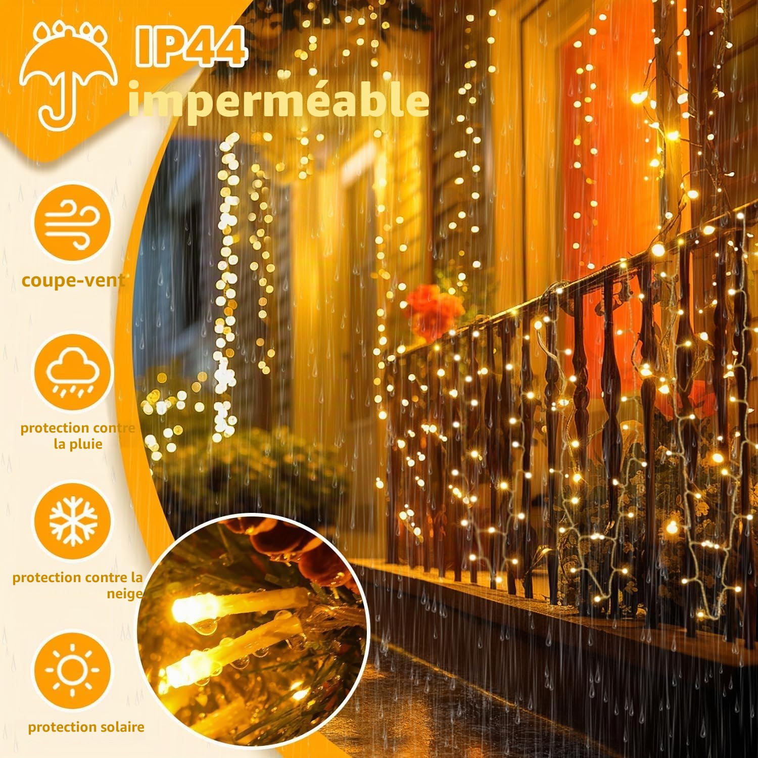 Ollny Guirlande lumineuse Exterieure 100 m, 1000 LED, Télécommande, IP44 | 8 Modes et 3 Minuteries, Idéale pour Sapin, Jardin, Noël, Maison et Mariage, en Intérieur Comme en Extérieur