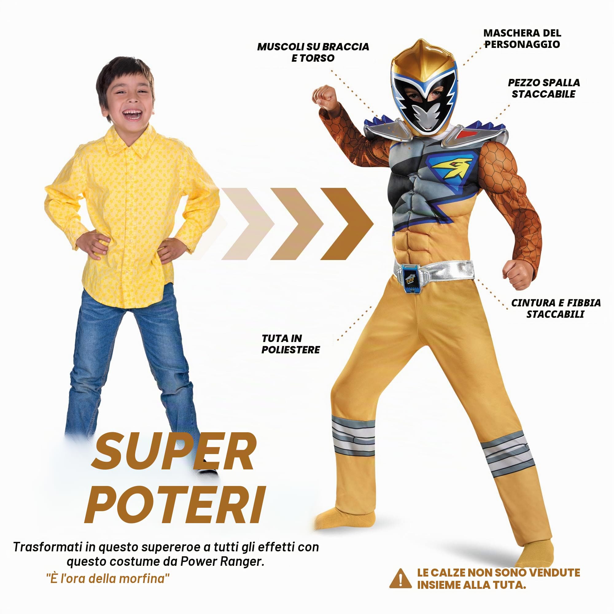 Disguise Gold Ranger Dino Charge Classic Muscle Costume, Medium (7-8) by Disguise