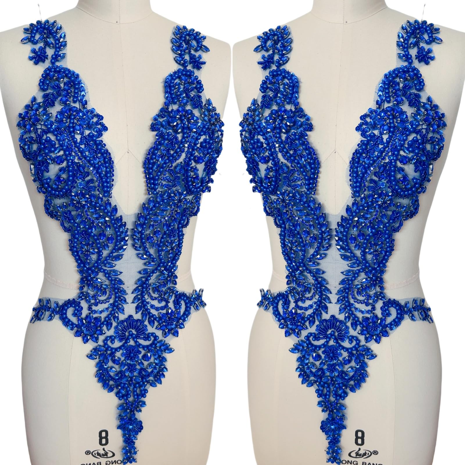 Patch brodé en dentelle de cristal bleu, l'excellence pour votre robe de mariée couture