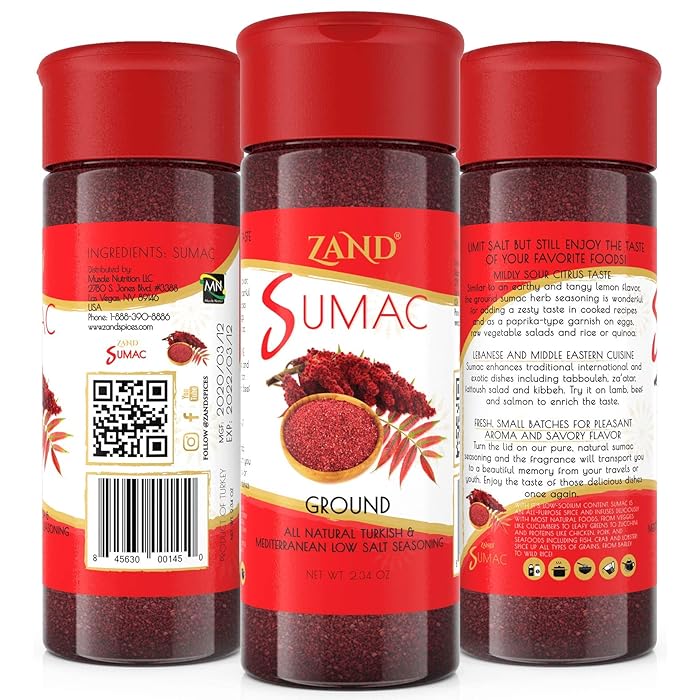 Buy Zand Ground Sumac Spice 2.1oz All Natural Turkish and Mediterranean Low Salt Seasoning