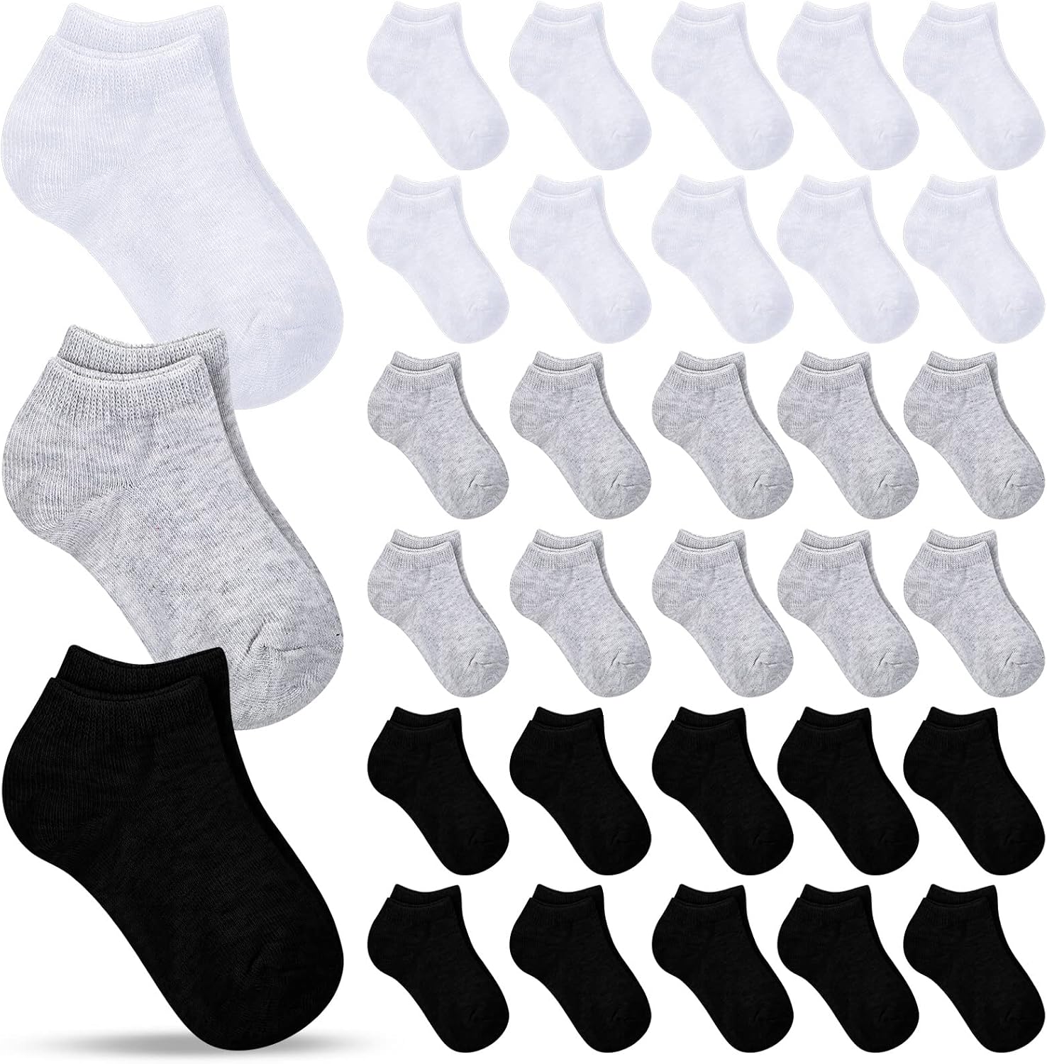 Handepo 50 Pairs Toddler Ankle Socks Low Cut Kids Crew Half Cushion Low Rise Sock Bulk for Babies Boys Girls