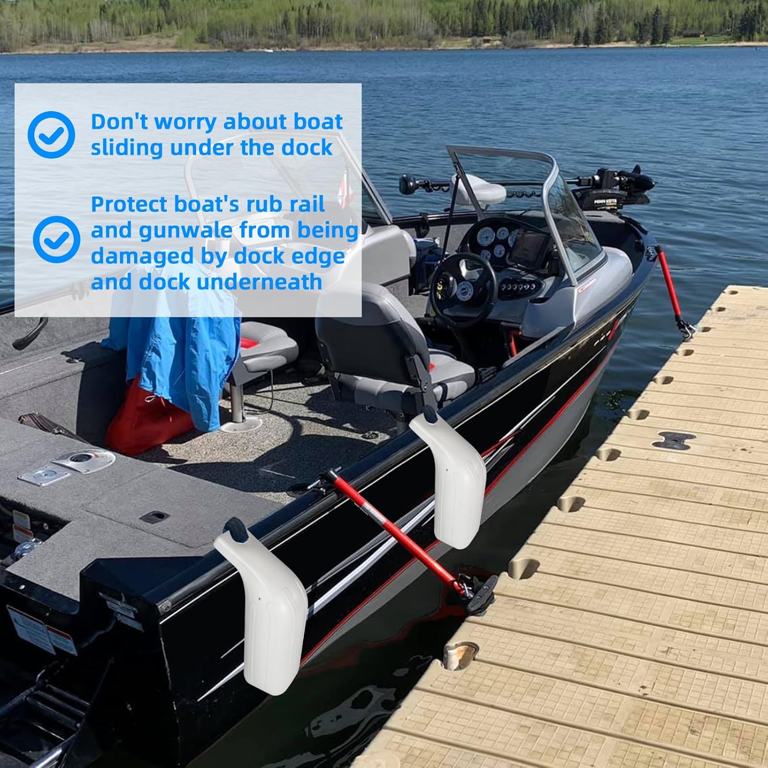 Low Freeboard Boat Fenders, 5" x 16" Boat Bumpers for Docking, Portable Bass Boat Fenders Bumpers for Ski Boat, Bass Boat and Bay Boat, Protect Top Gunwale and Side, Heavy-Duty Vinyl