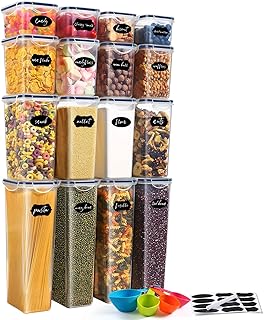YASHE Boite Hermetique Alimentaire, 16 Boîtes Alimentaires en Plastique Sans BPA avec Couvercles, Boite de Rangement Cuisine, pour Céréales, Farine et Aliments Secs