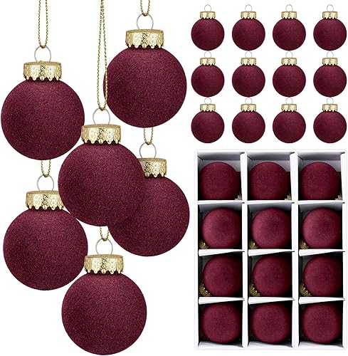 12 bolas de Navidad de terciopelo flocadas para colgar en el árbol de Navidad, adornos colgantes de plástico, inastillables, decoraciones para árbol