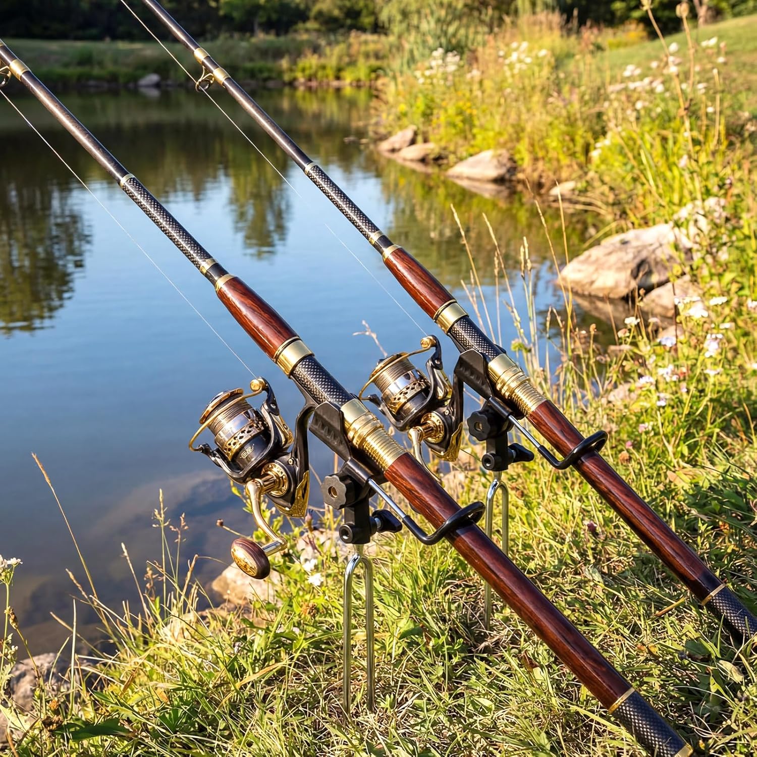 6 Pcs Fishing Rod Holder for Ground Upgraded Bank Fishing Pole Holders Adjustable Extra Long Drill Rod Stand for Catfish, Beach, Mud, Gifts for Men Birthday Christmas