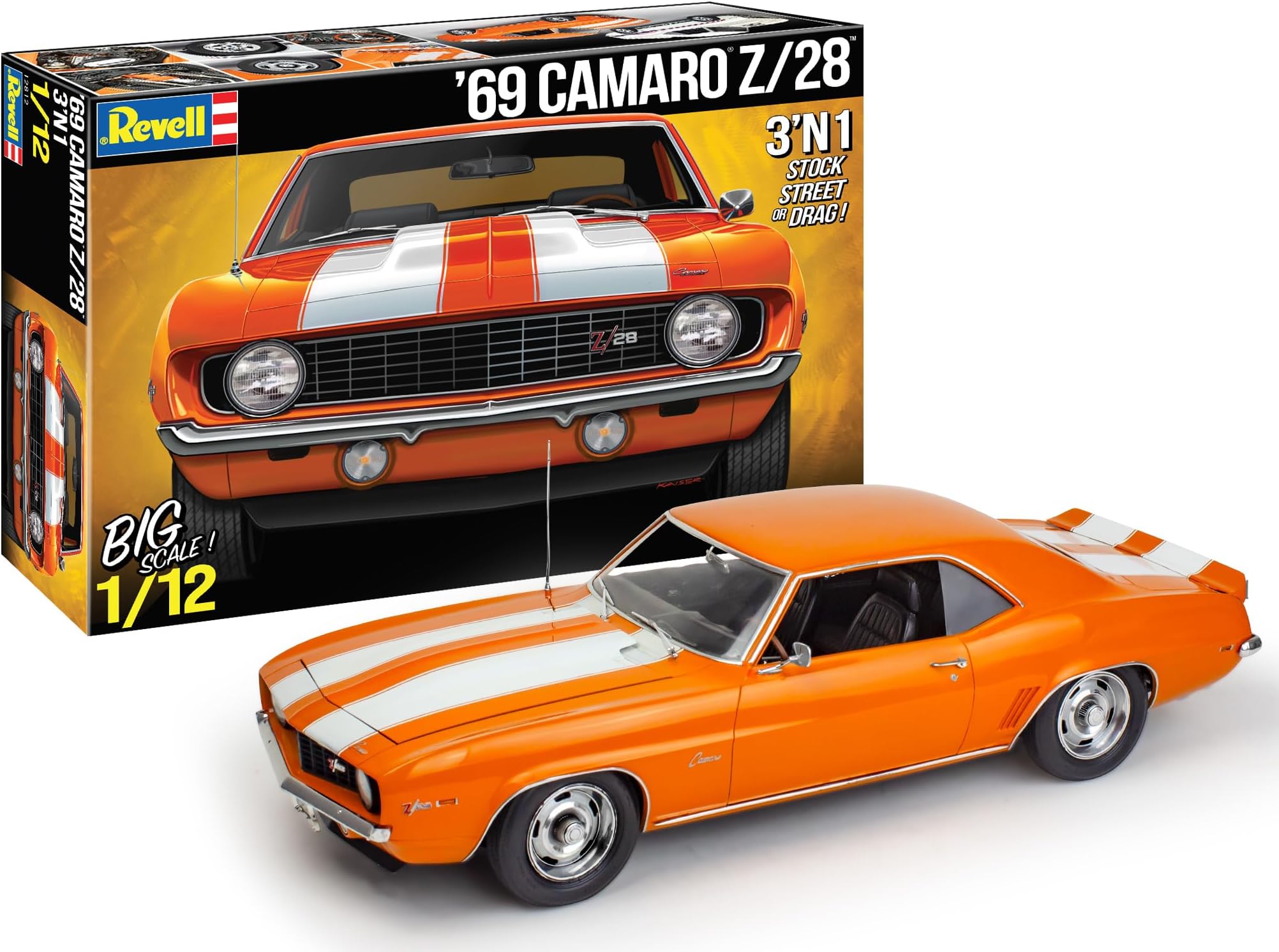 - 12812 1969 Chevy Camaro Z/28 1:12 Scale 175-Piece Skill Level 5 Model Building Kit