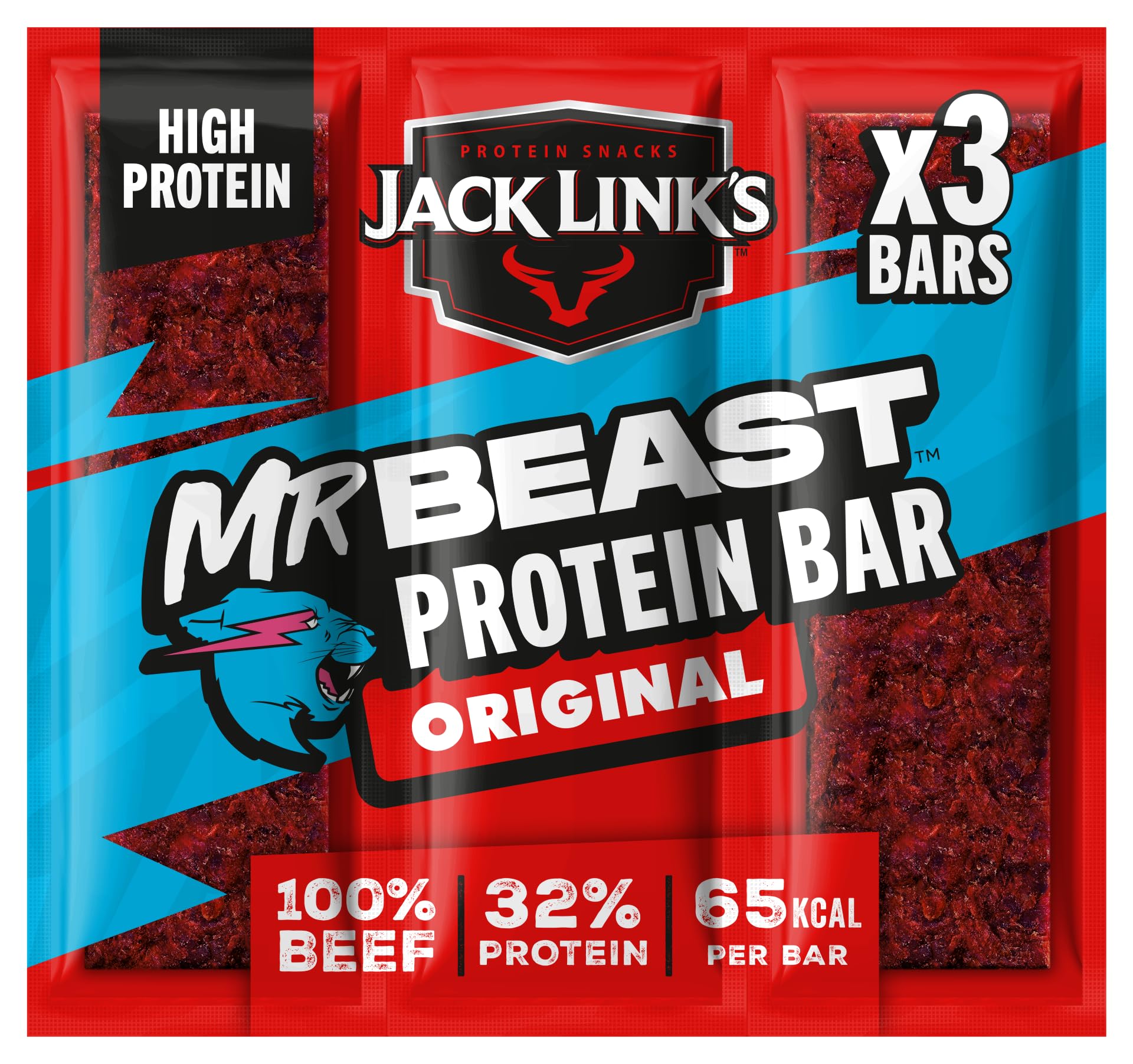 Jack Link’s Barrita Proteica Beef Original - Pack de 30 (30 x 22,5 g) - Barrita de proteínas low carb - Barrita energética de carne - Snack para llevar, gimnasio y fitness - Snack alto en proteínas