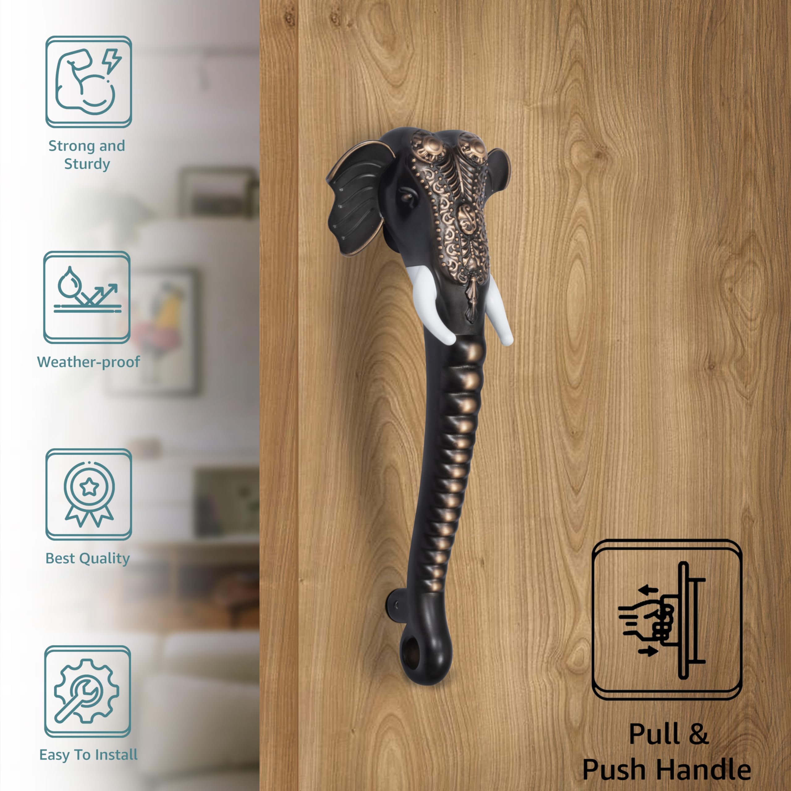 Plantex Heavy Duty Door Handle/11-inches Ganesha Main Door Handle/Door Pull Push Handle/Door & Home Decor - Pack of 1 (Copper Antique Finish) - 3 Years Warranty