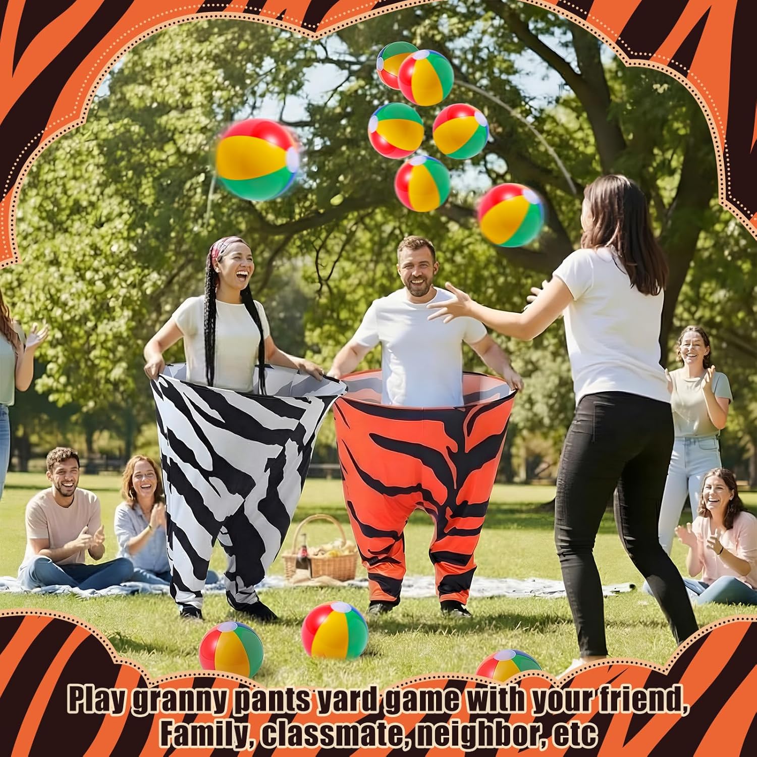 Seematn Granny Pants Yard Game Set of 4 Big Pants and 20 Balls 1 Pump, Granny Pant Outdoor Party Game for Adults Teens Group Family Reunions Backyard Tossing Fun