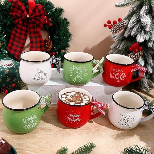 Miniatura 5 de Sawysine Juego de 6 tazas de café de Navidad, tazas de cerámica de 12 onzas, regalo de chocolate caliente para mamá, mujer, familia, amiga, granja,