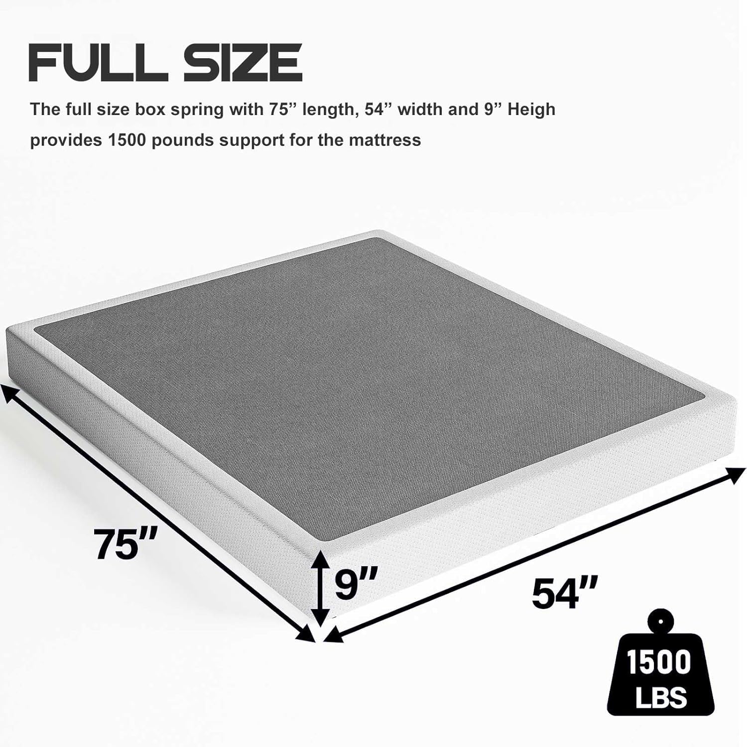ZIYOO Full Box Spring and Cover 9 Inch High Profile Easy Assembly,Mattress Foundation/Heavy Duty Metal Steel Structure/Quiet Noise-Free Accessory
