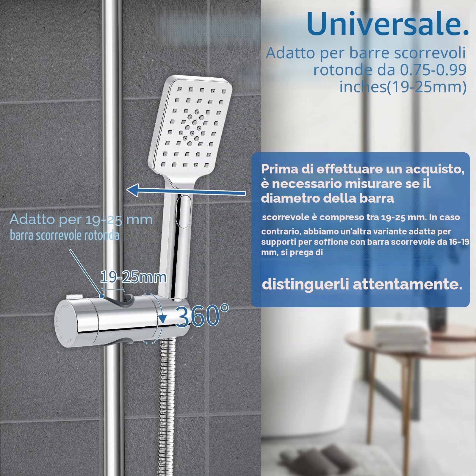 Joyoldelf, staffa di ricambio regolabile in ABS con morsetto, per asta saliscendi per doccia manuale da 18-25 mm, cromata