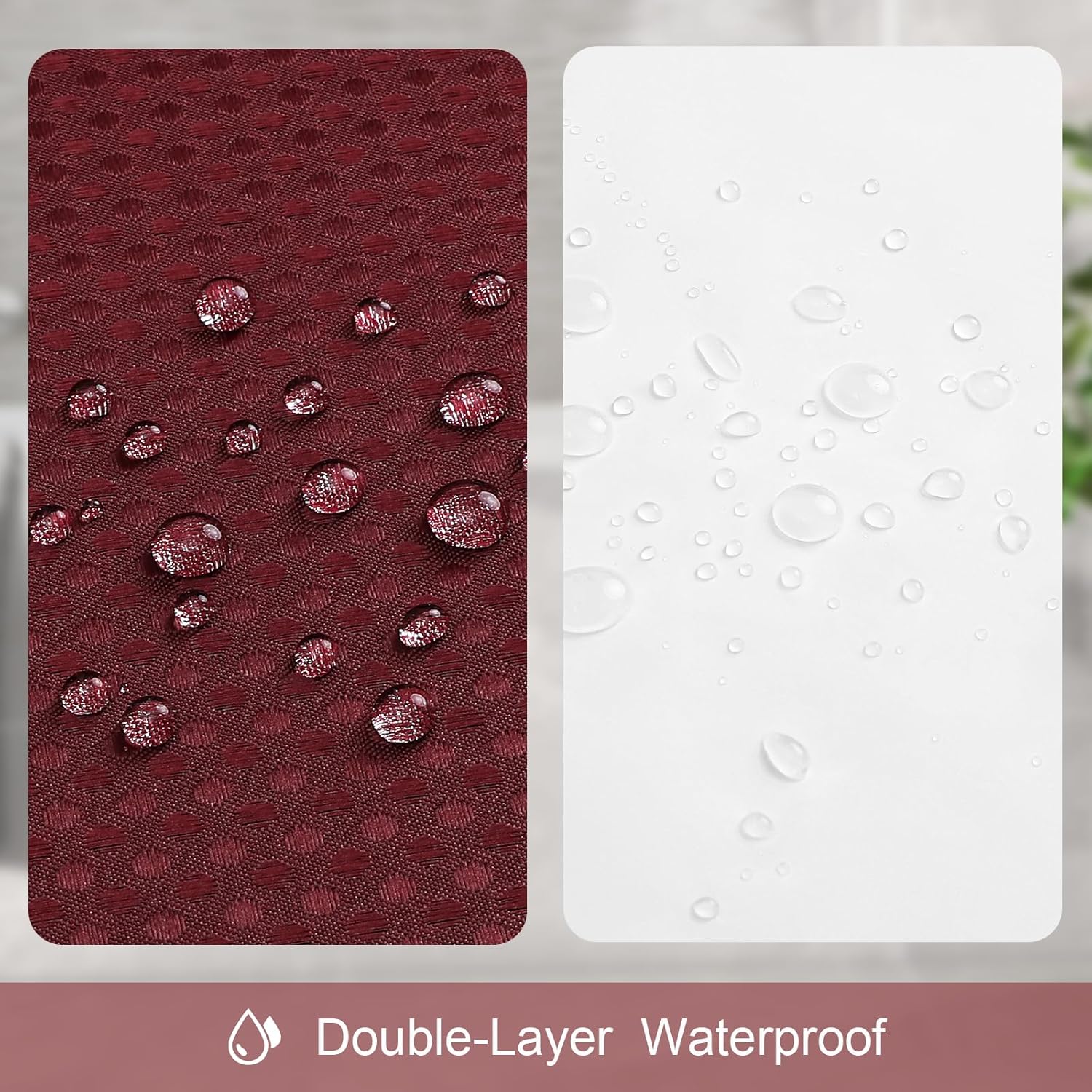 3 in 1 Extra Long Burgundy Shower Curtain Set-72 W x 84 H, Modern Waffle and PEVA Liner Set with 12 Stainless Steel Hooks, Waterproof Fabric for Bathroom