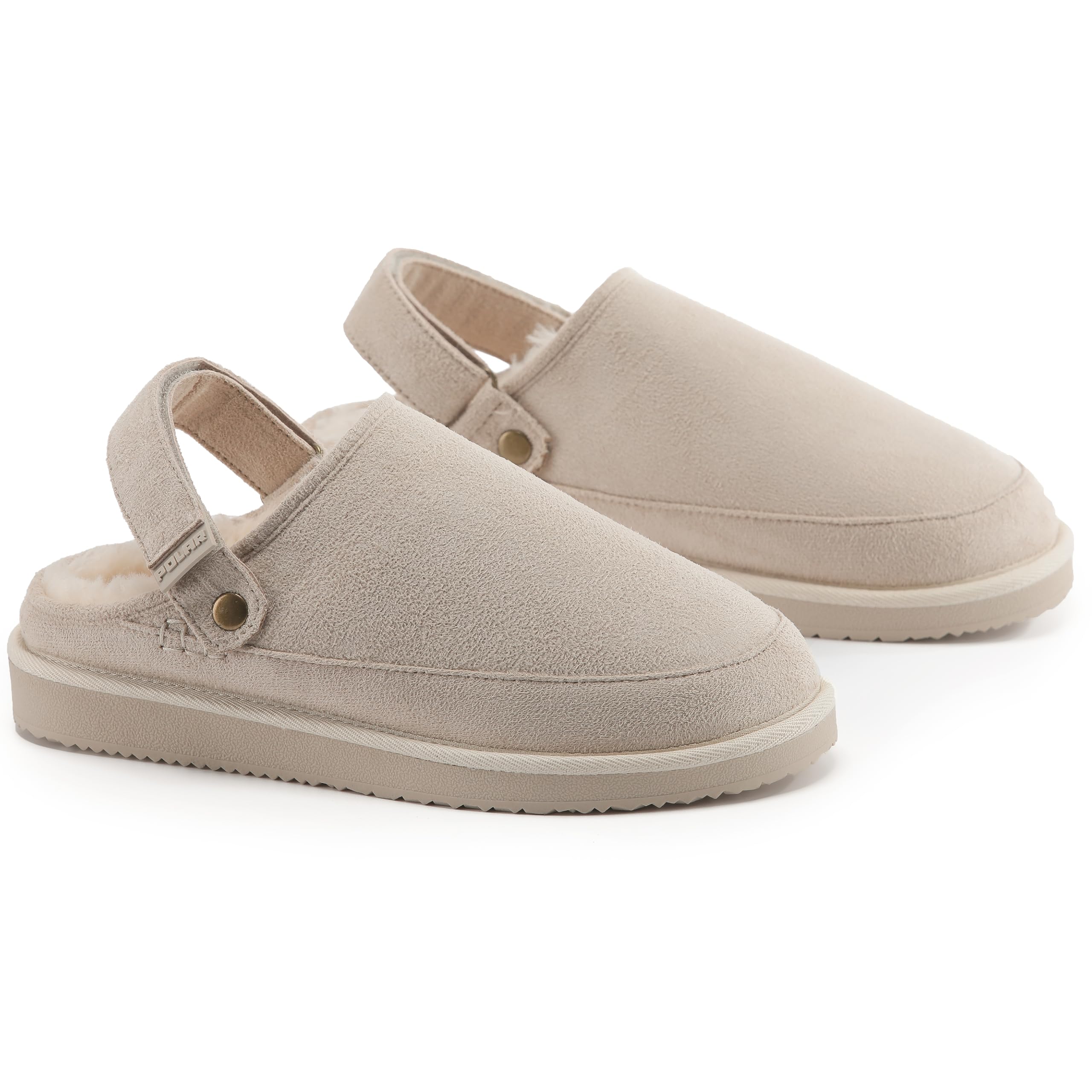 Polar Women's Suede Comfort Faux Fur Slippers – Breathable Slip-On with Adjustable Strap & Lightweight Durable Sole – Casual Everyday Footwear for Home, Travel & Walking – Beige 7